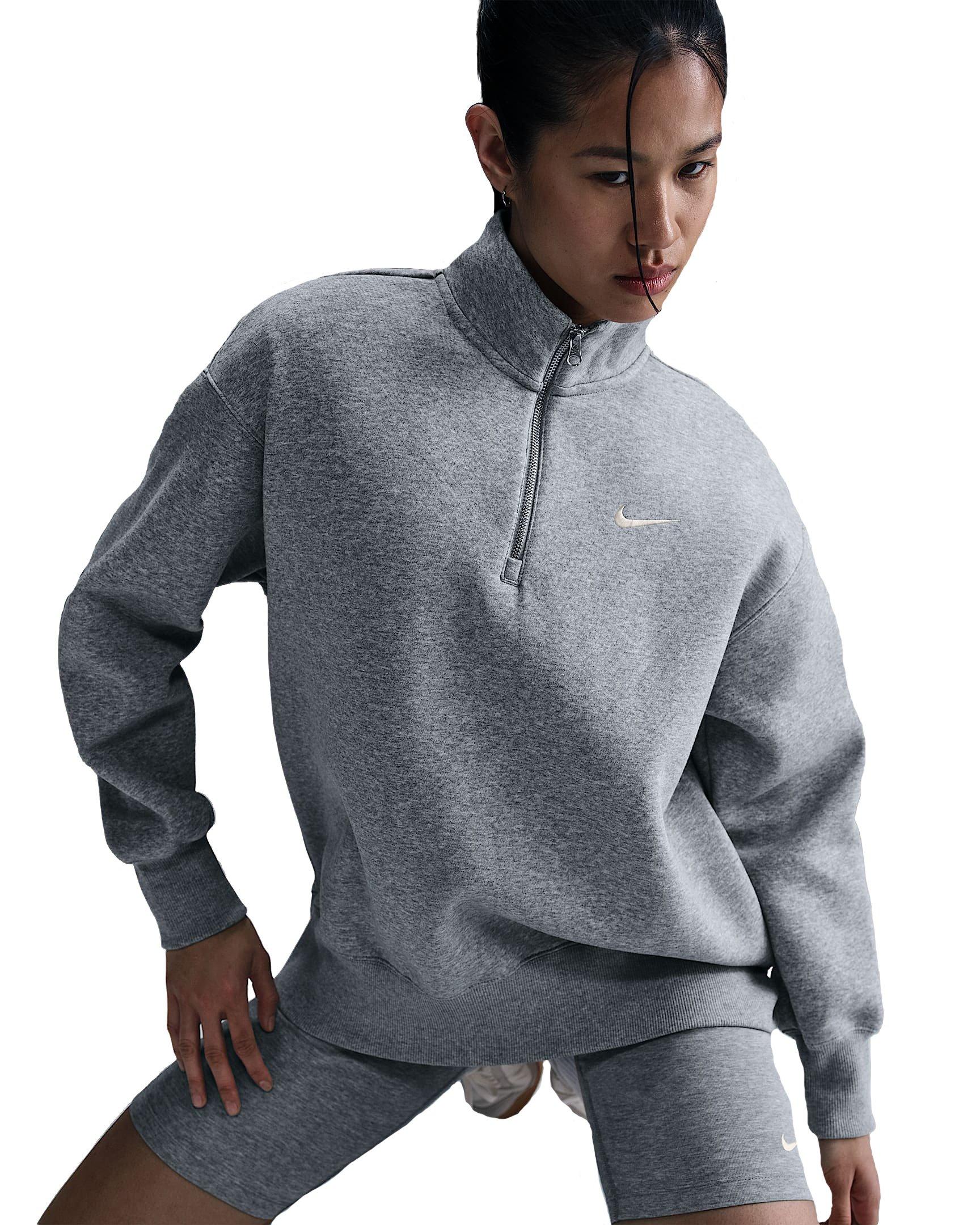Nike Women's Sportswear Phoenix Fleece Oversized 1/4 Zip Sweatshirt - Grey - GREY Thumbnail View 1