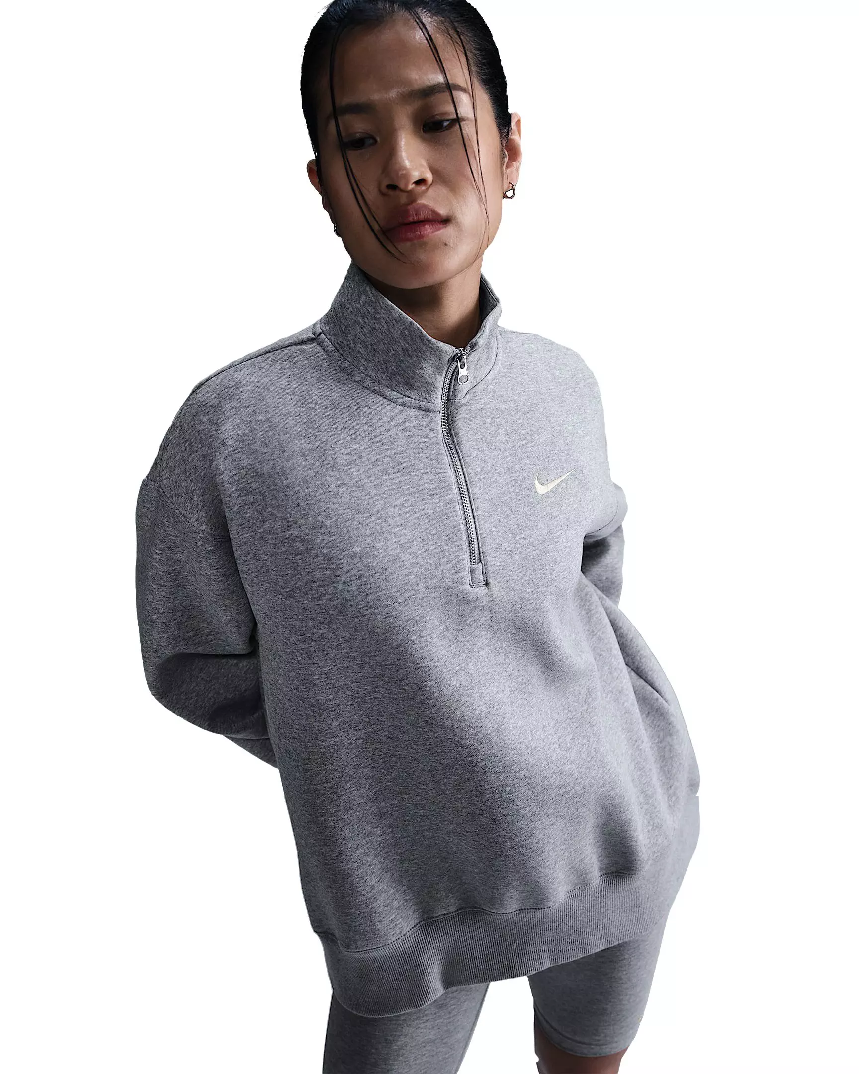 Nike Women's Sportswear Phoenix Fleece Oversized 1/4 Zip Sweatshirt - Grey - GREY