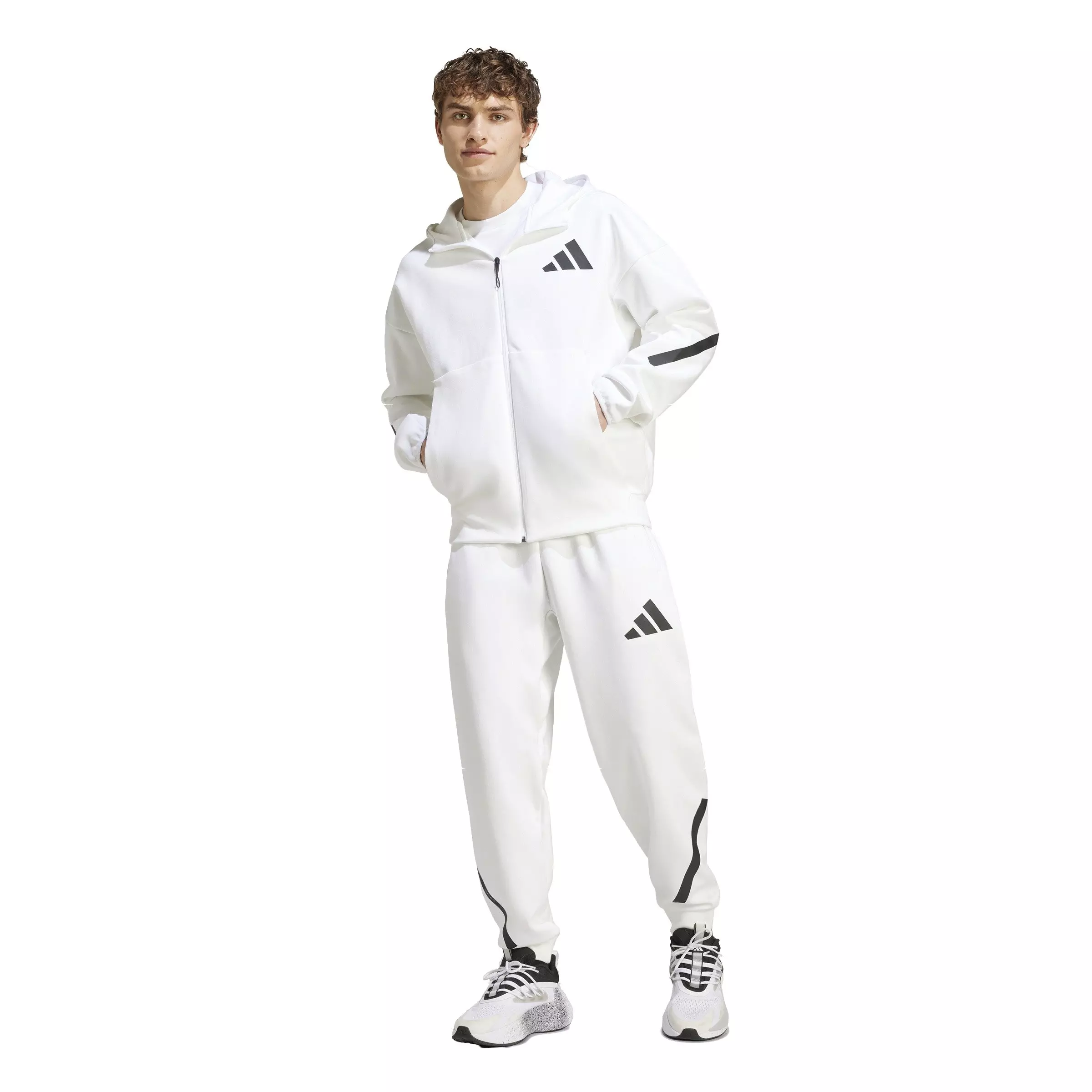 adidas Men's Z.N.E. Full-Zip Hooded Track Jacket - White - WHITE