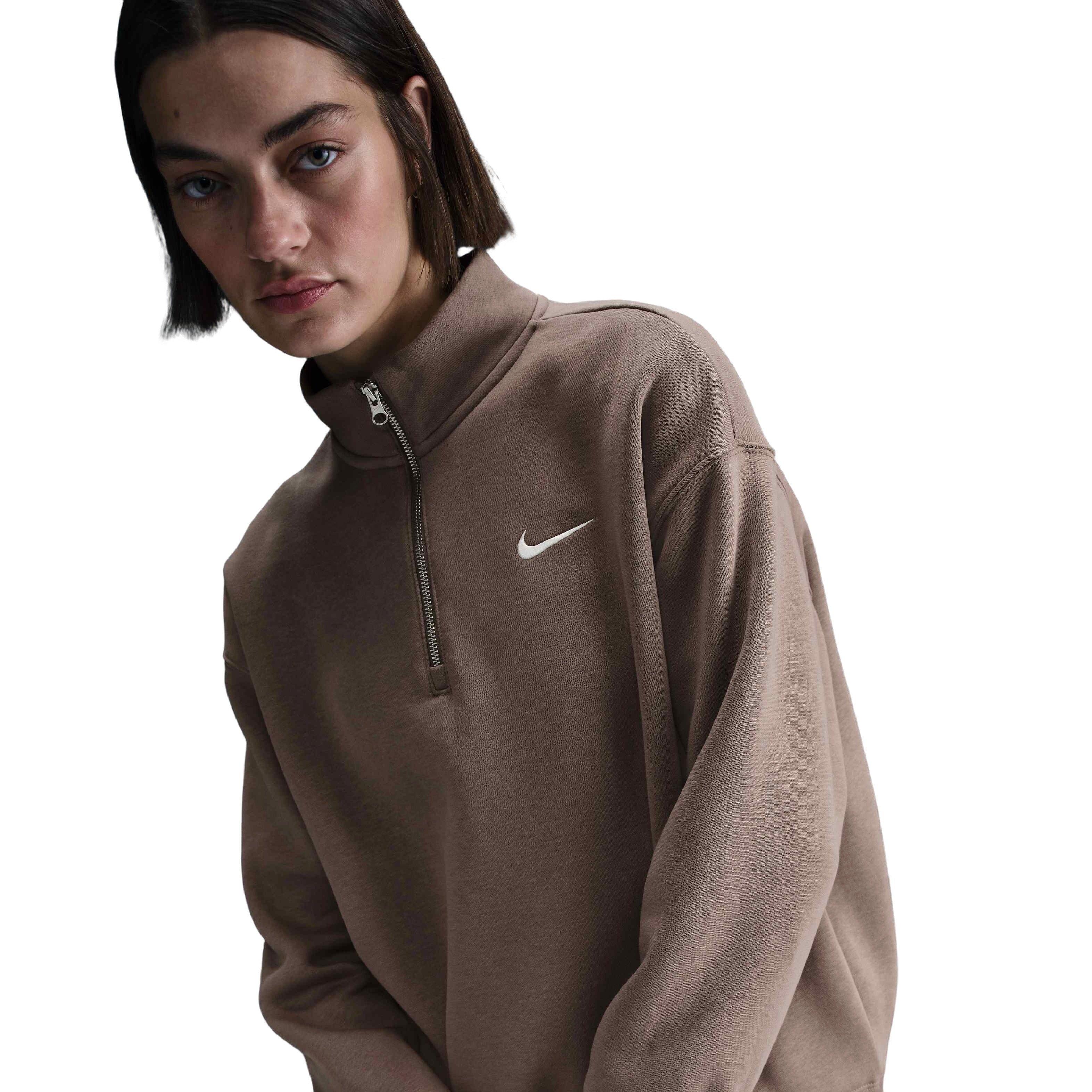 Nike Women's Sportswear Phoenix Fleece Oversized 1/4 Zip Sweatshirt - Brown - BROWN Thumbnail View 1