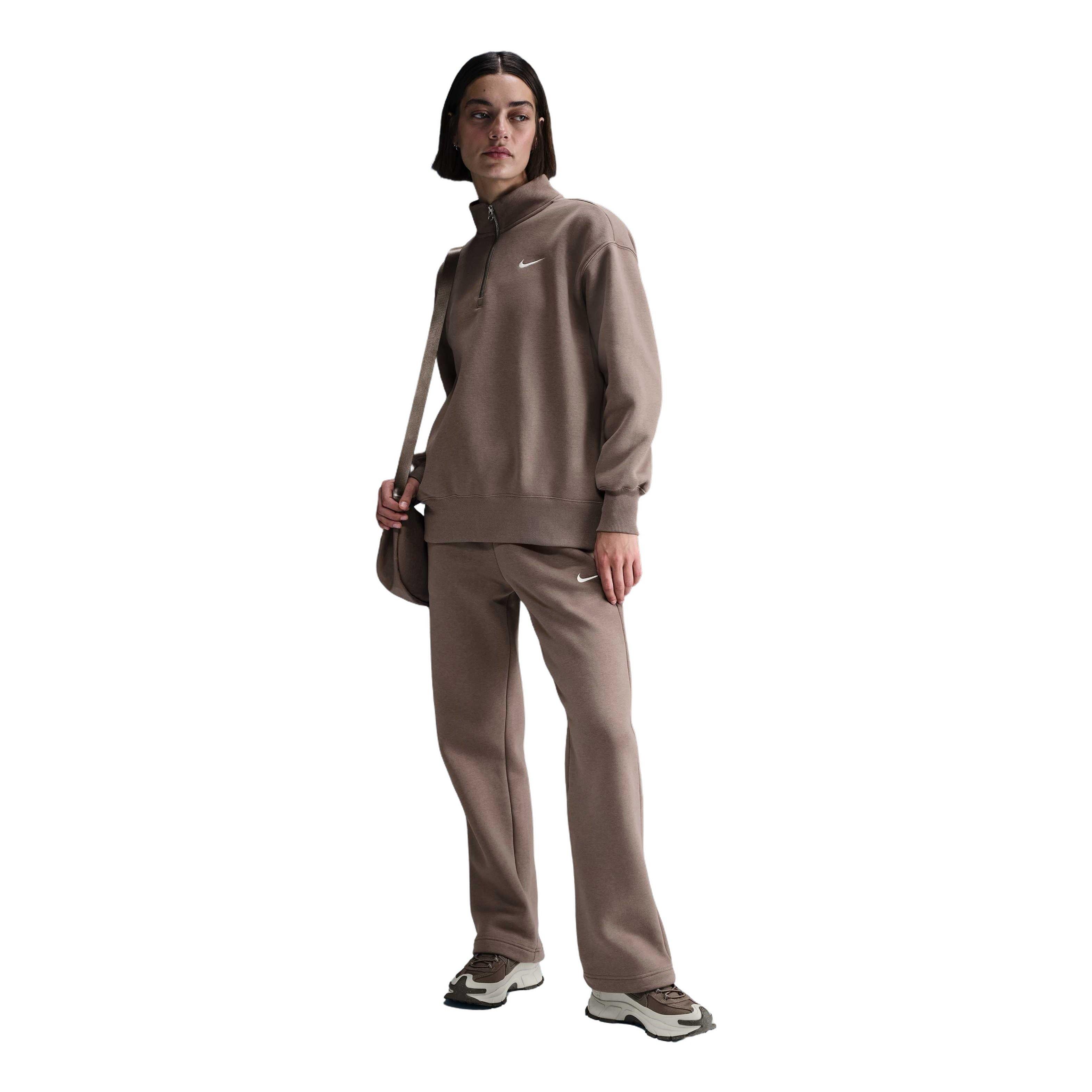 Nike Women's Sportswear Phoenix Fleece Oversized 1/4 Zip Sweatshirt - Brown - BROWN Thumbnail View 4