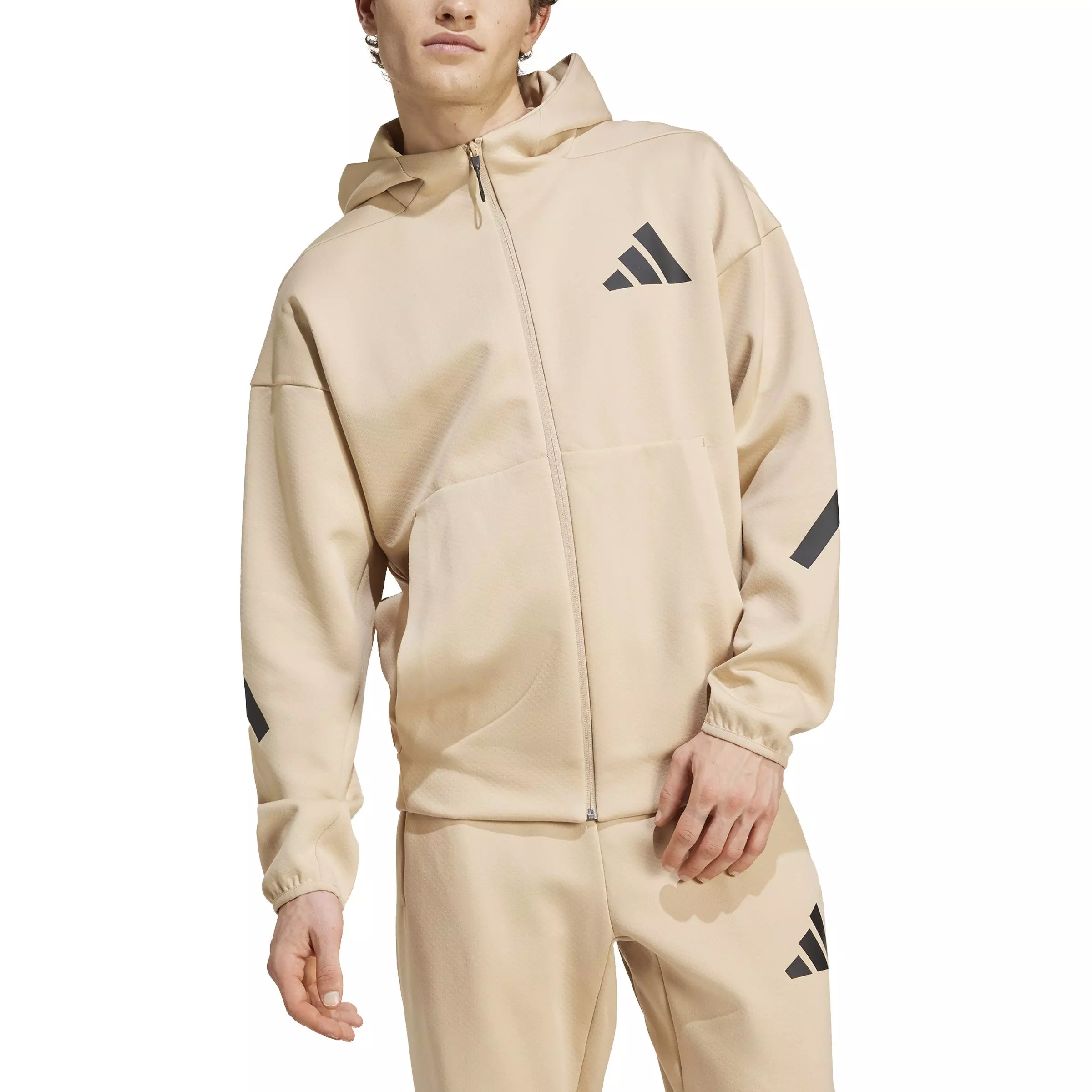 adidas Men's Z.N.E. Full-Zip Hooded Track Jacket - Beige - BEIGE