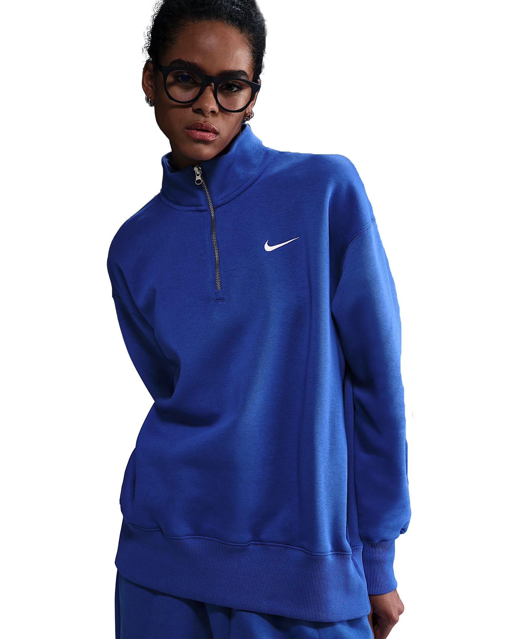 Nike Women's Sportswear Phoenix Fleece Oversized 1/4 Zip Sweatshirt - Blue - BLUE