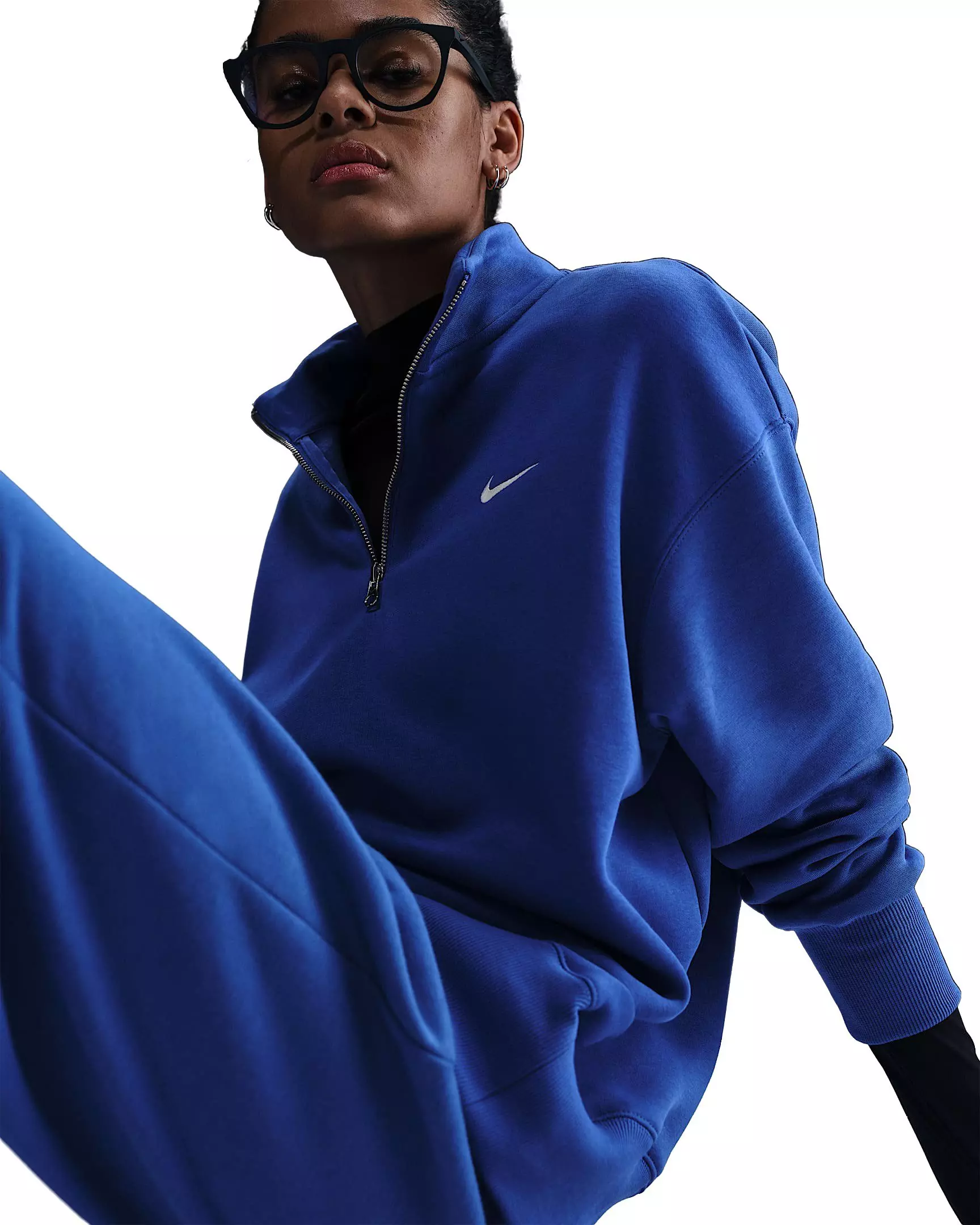 Nike Women's Sportswear Phoenix Fleece Oversized 1/4 Zip Sweatshirt - Blue - BLUE