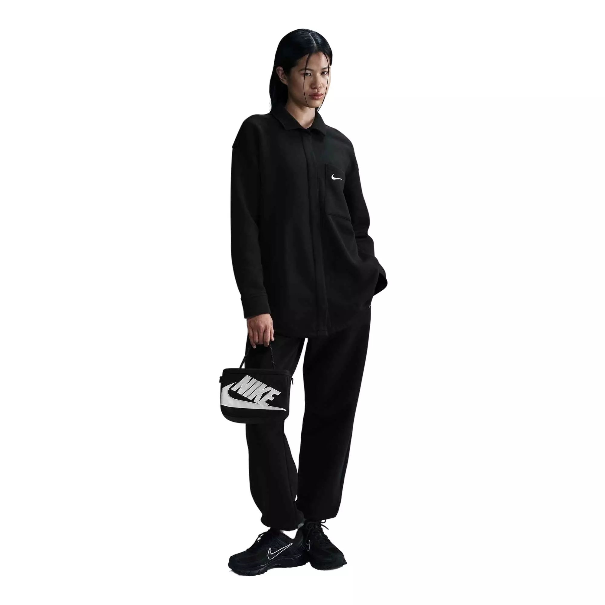 Nike Women's Sportswear Phoenix Fleece Oversized Shirt Jacket - Black - BLACK