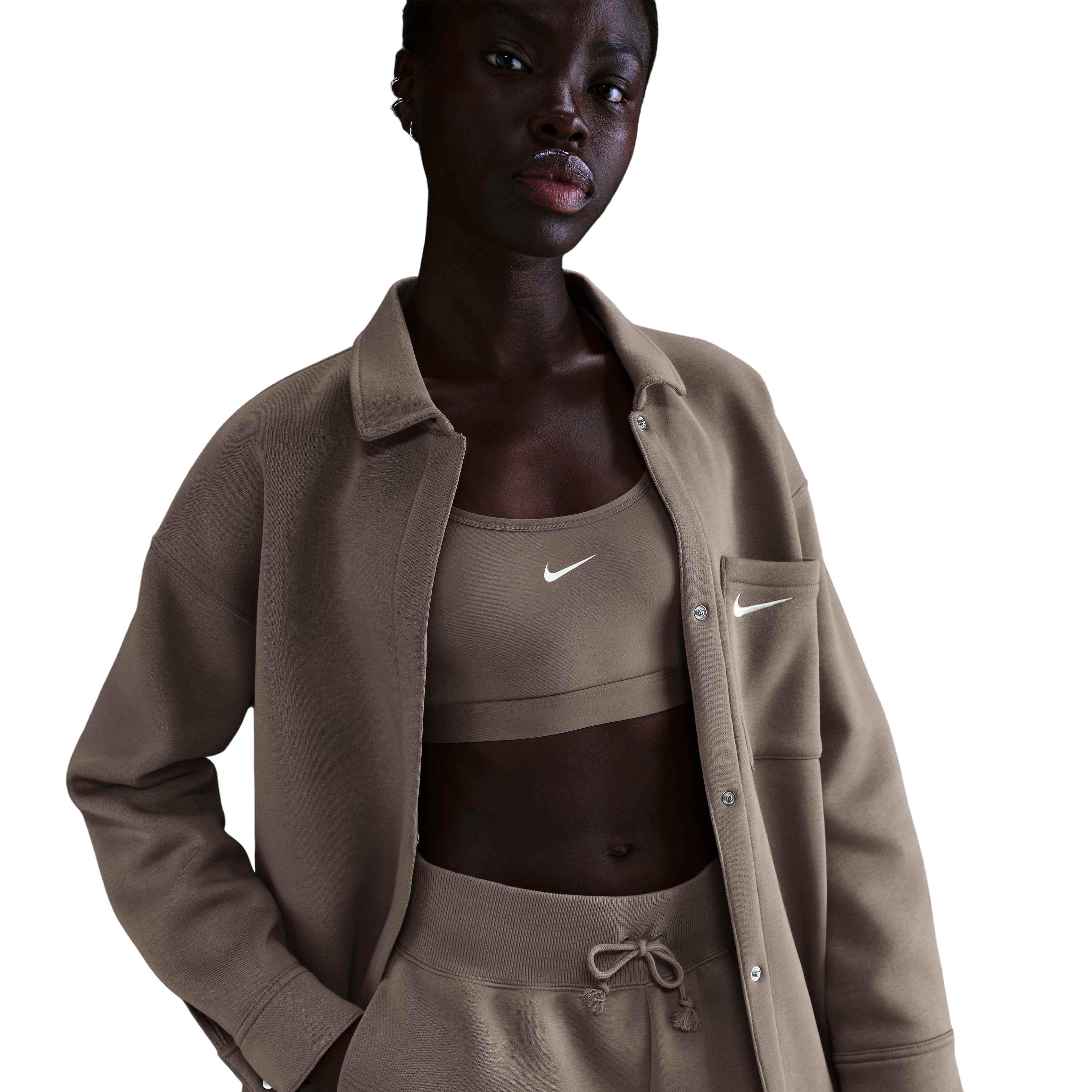 Nike Women's Sportswear Phoenix Fleece Oversized Shirt Jacket - Brown - BROWN Thumbnail View 1