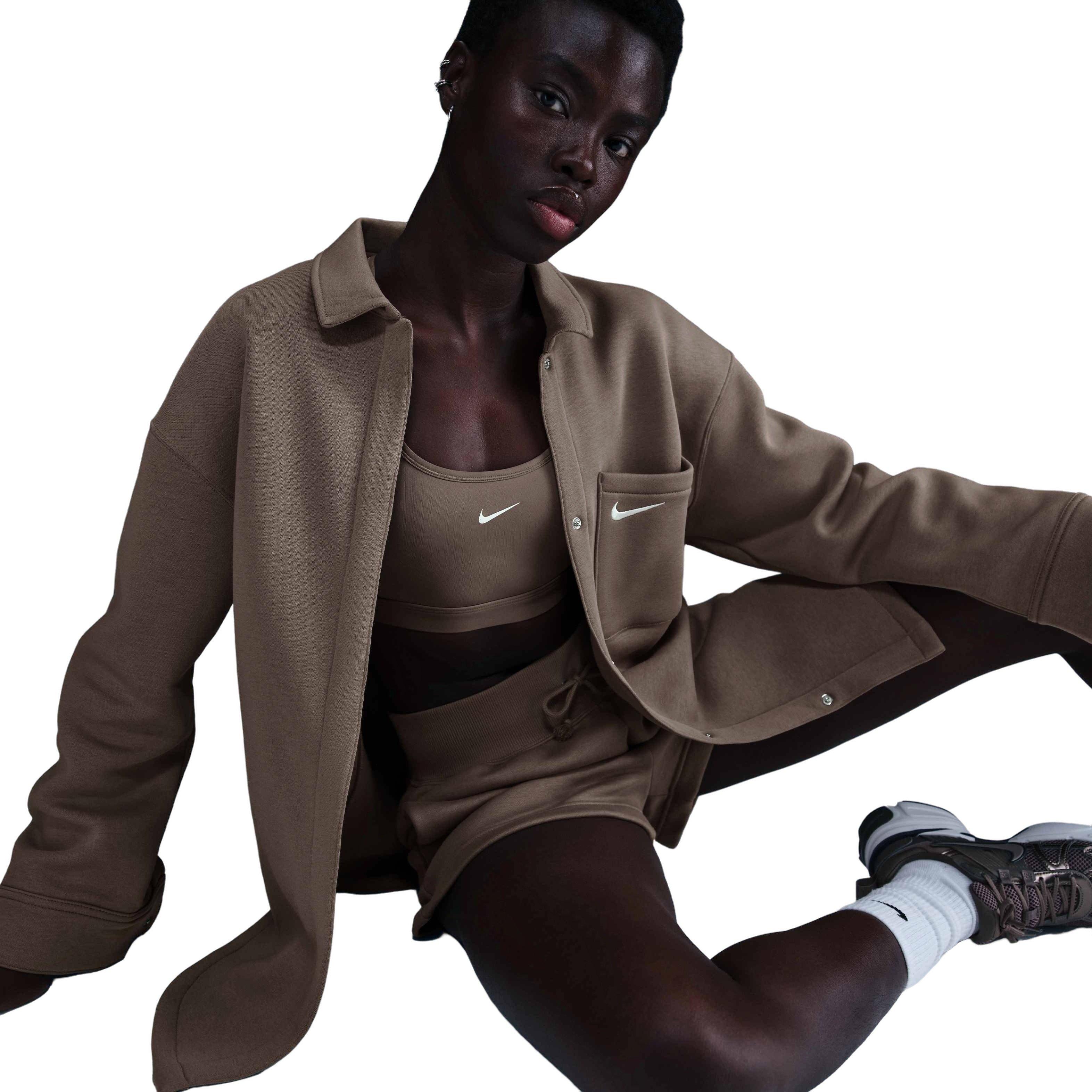 Nike Women's Sportswear Phoenix Fleece Oversized Shirt Jacket - Brown - BROWN Thumbnail View 3