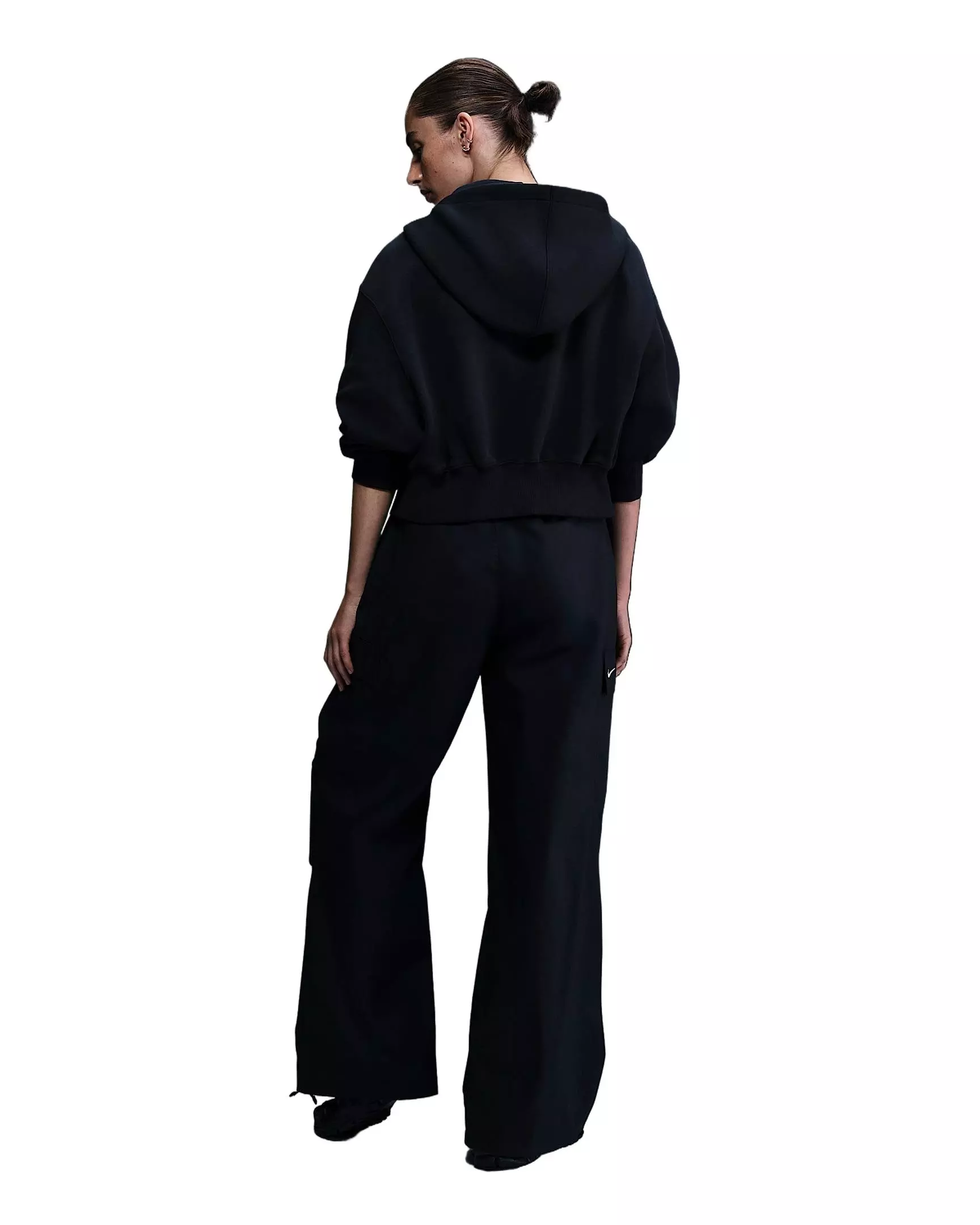 Nike Women's Sportswear Phoenix Fleece Loose Cropped Full-Zip Hooded Jacket - Black - BLACK