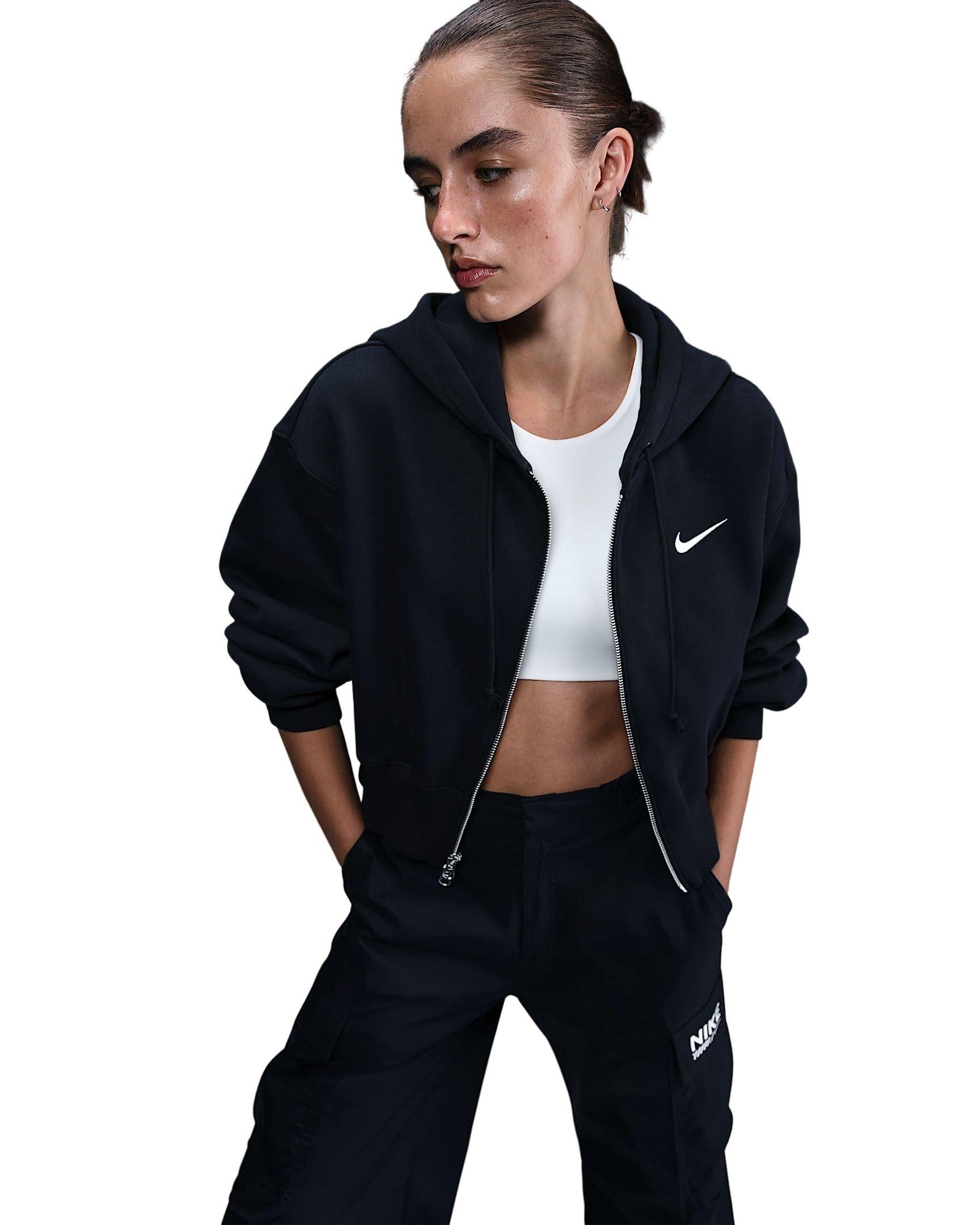 Nike Women's Sportswear Phoenix Fleece Loose Cropped Full-Zip Hooded Jacket - Black - BLACK Thumbnail View 3