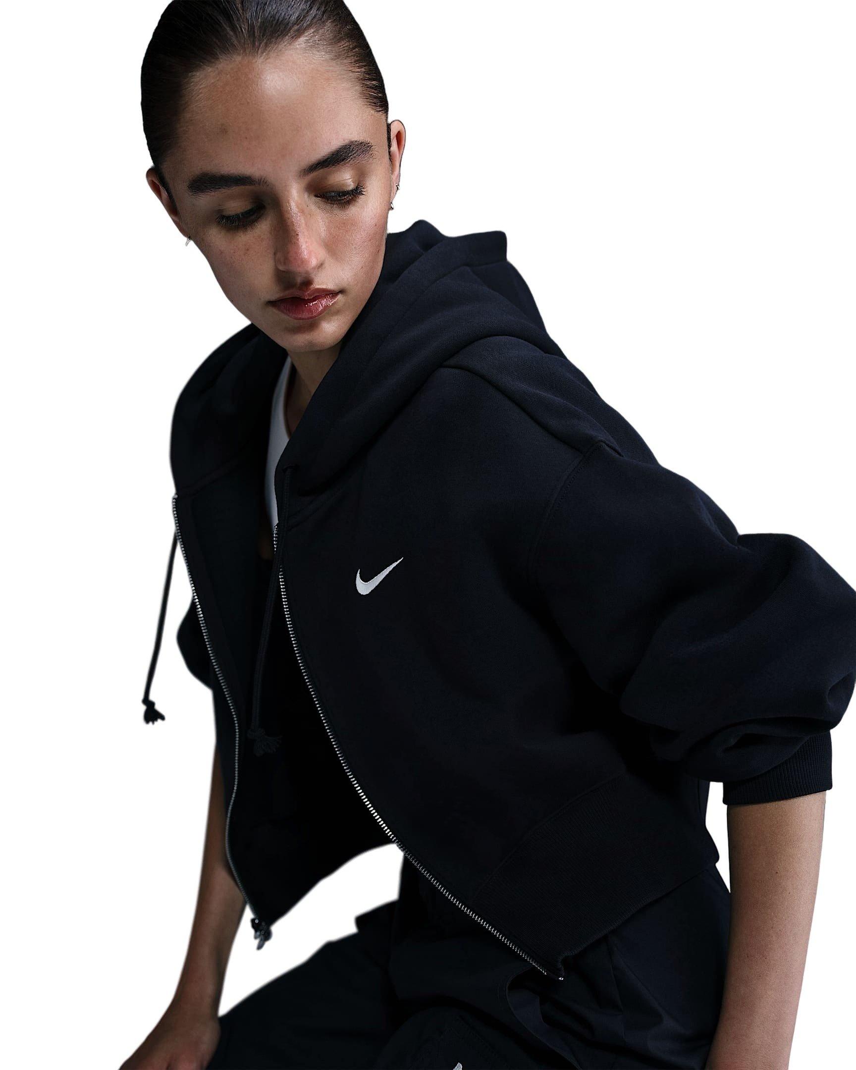 Nike Women's Sportswear Phoenix Fleece Loose Cropped Full-Zip Hooded Jacket - Black - BLACK Thumbnail View 4