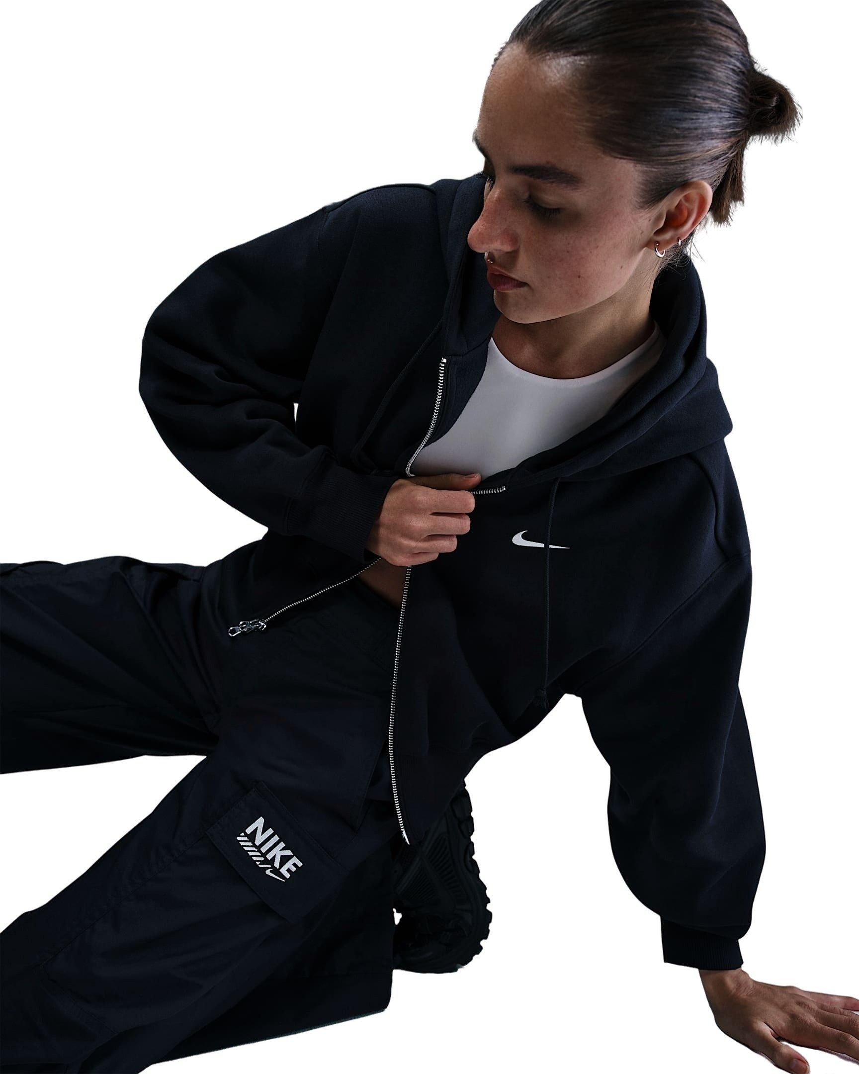 Nike Women's Sportswear Phoenix Fleece Loose Cropped Full-Zip Hooded Jacket - Black - BLACK Thumbnail View 5