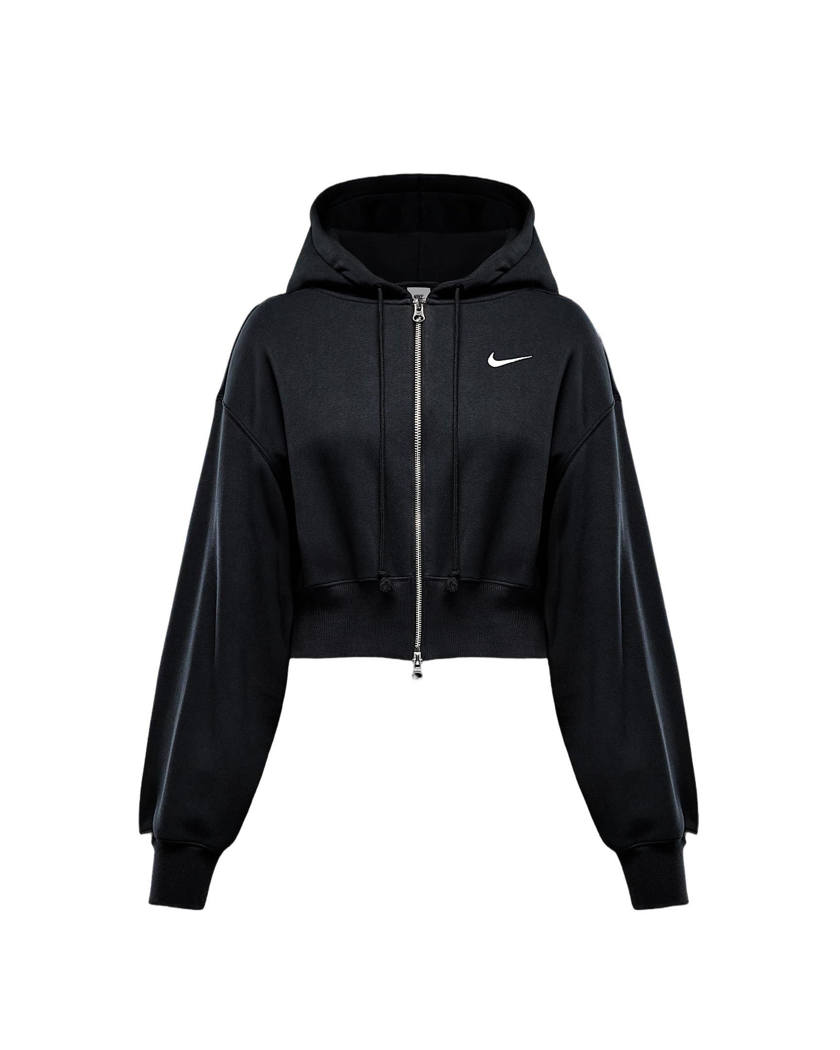Nike Women's Sportswear Phoenix Fleece Loose Cropped Full-Zip Hooded Jacket - Black - BLACK Thumbnail View 6