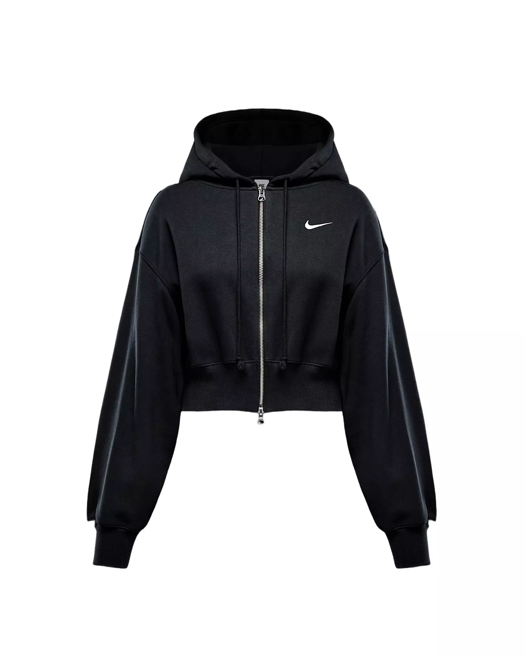 Nike Women's Sportswear Phoenix Fleece Loose Cropped Full-Zip Hooded Jacket - Black - BLACK
