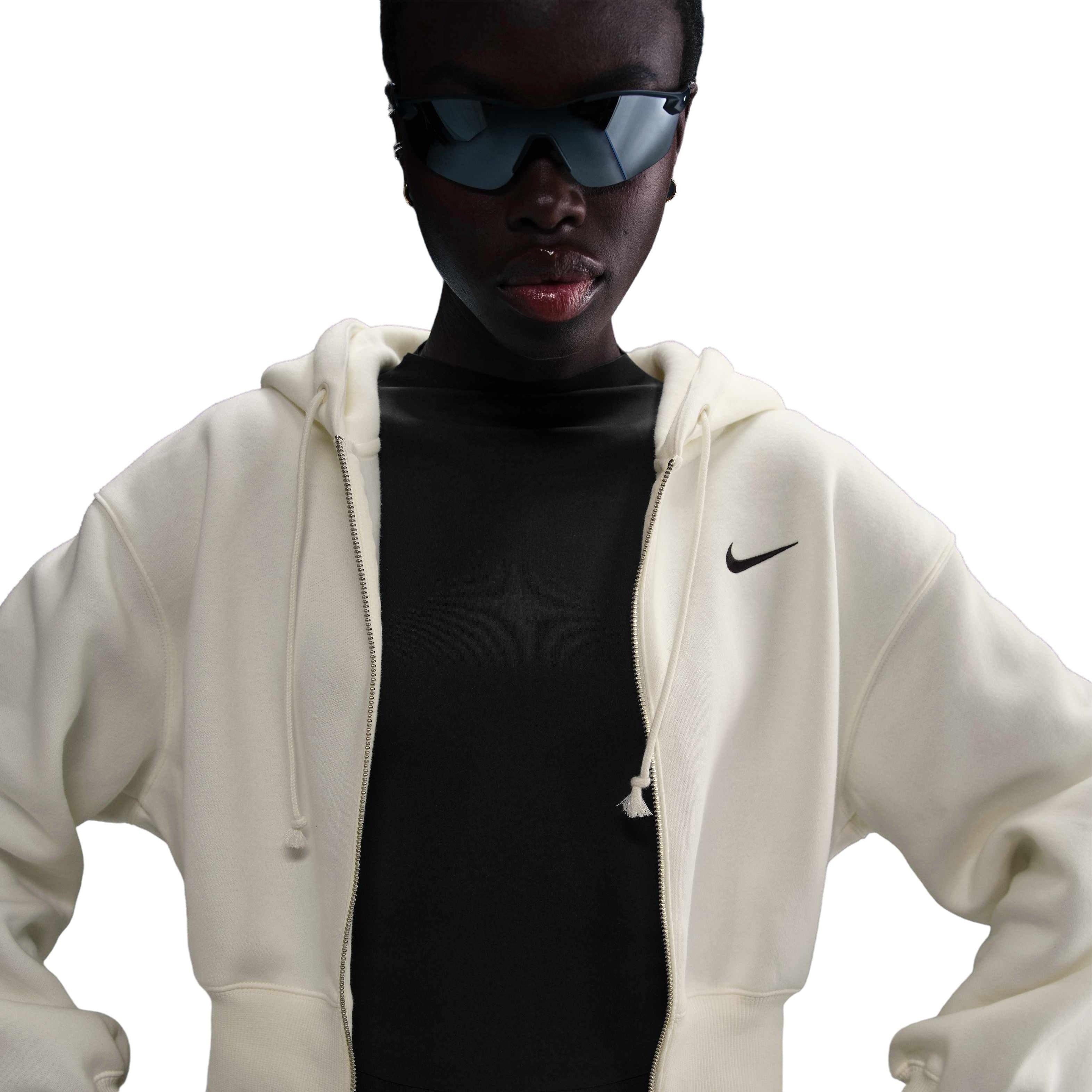 Nike Women's Sportswear Phoenix Fleece Loose Cropped Full-Zip Hooded Jacket - White - WHITE Thumbnail View 1