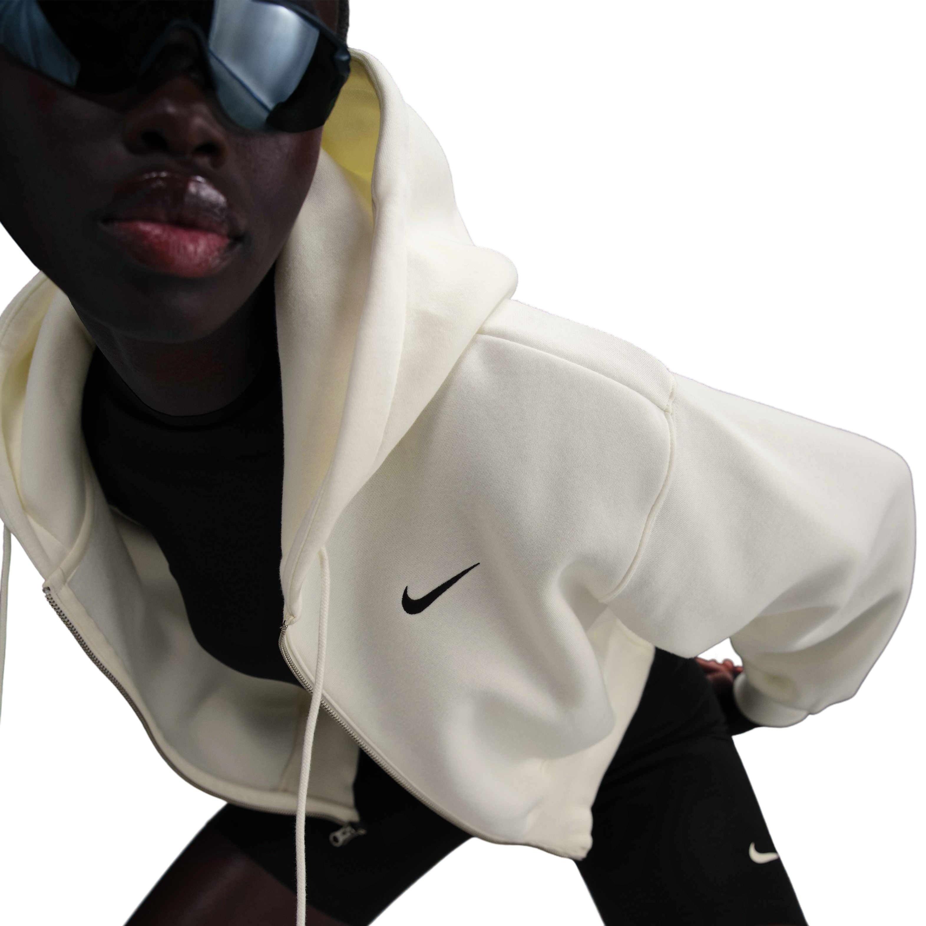 Nike Women's Sportswear Phoenix Fleece Loose Cropped Full-Zip Hooded Jacket - White - WHITE Thumbnail View 3