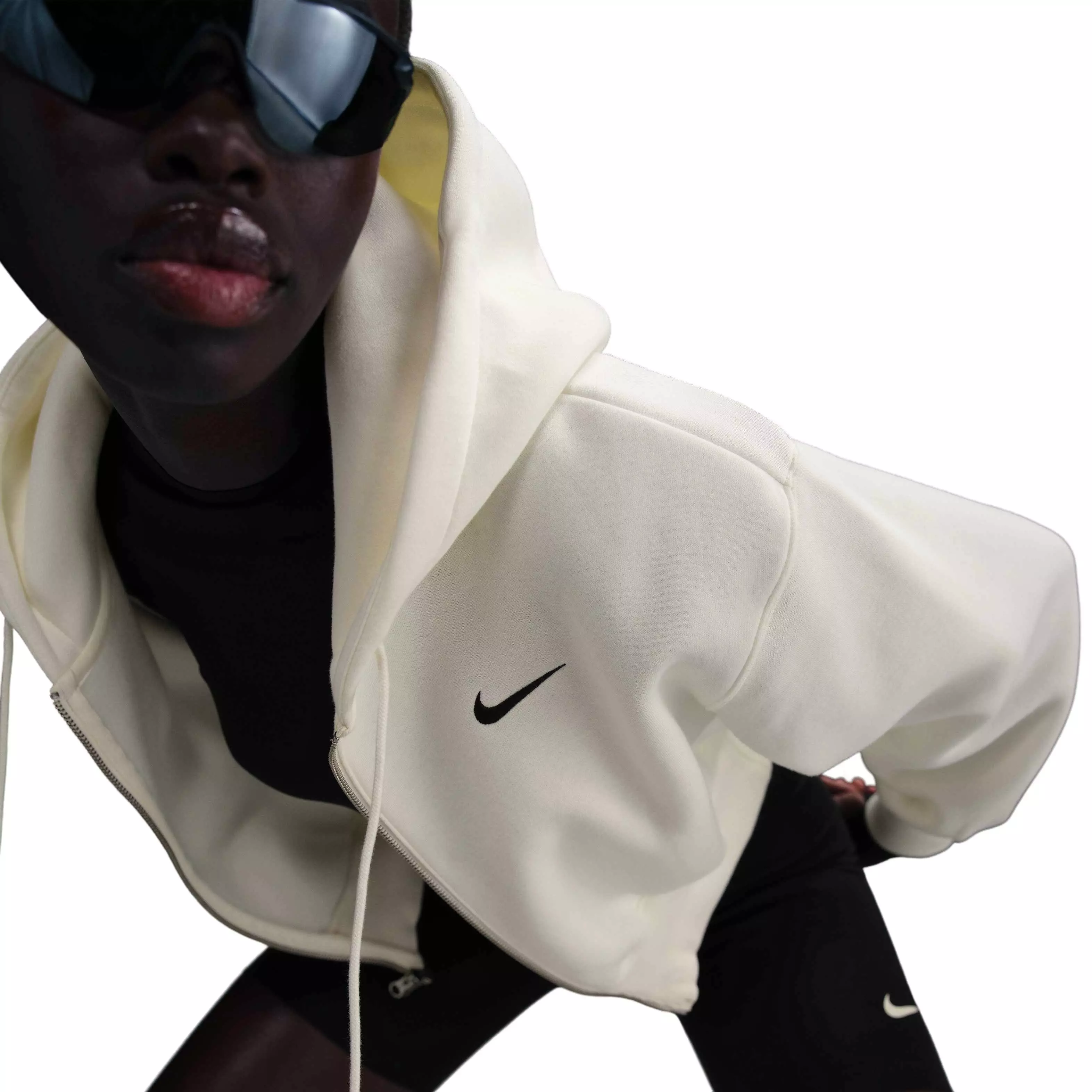 Nike Women's Sportswear Phoenix Fleece Loose Cropped Full-Zip Hooded Jacket - White - WHITE