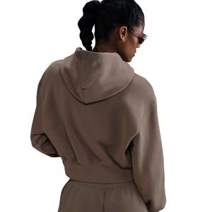 Nike Women's Sportswear Phoenix Fleece Loose Cropped Full-Zip Hooded Jacket - Brown