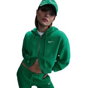 Nike Women's Sportswear Phoenix Fleece Loose Cropped Full-Zip Hooded Jacket - Green