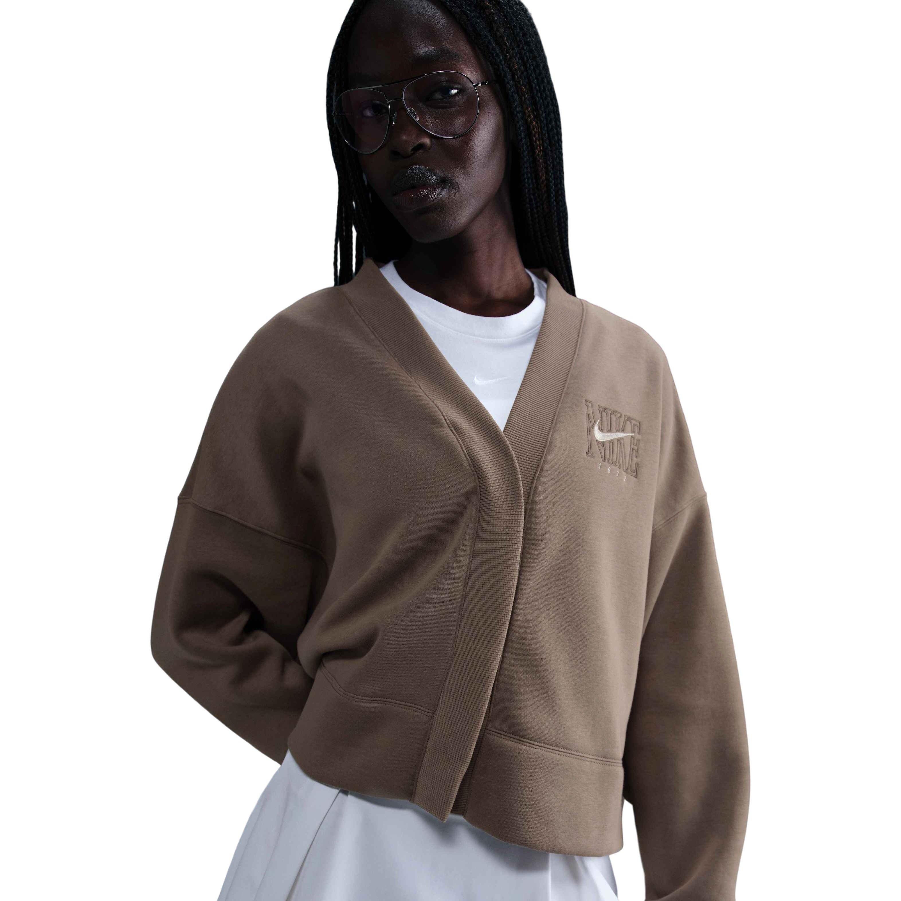 Nike Women's Sportswear Phoenix Fleece Over-Oversized Graphic Cardigan-Brown