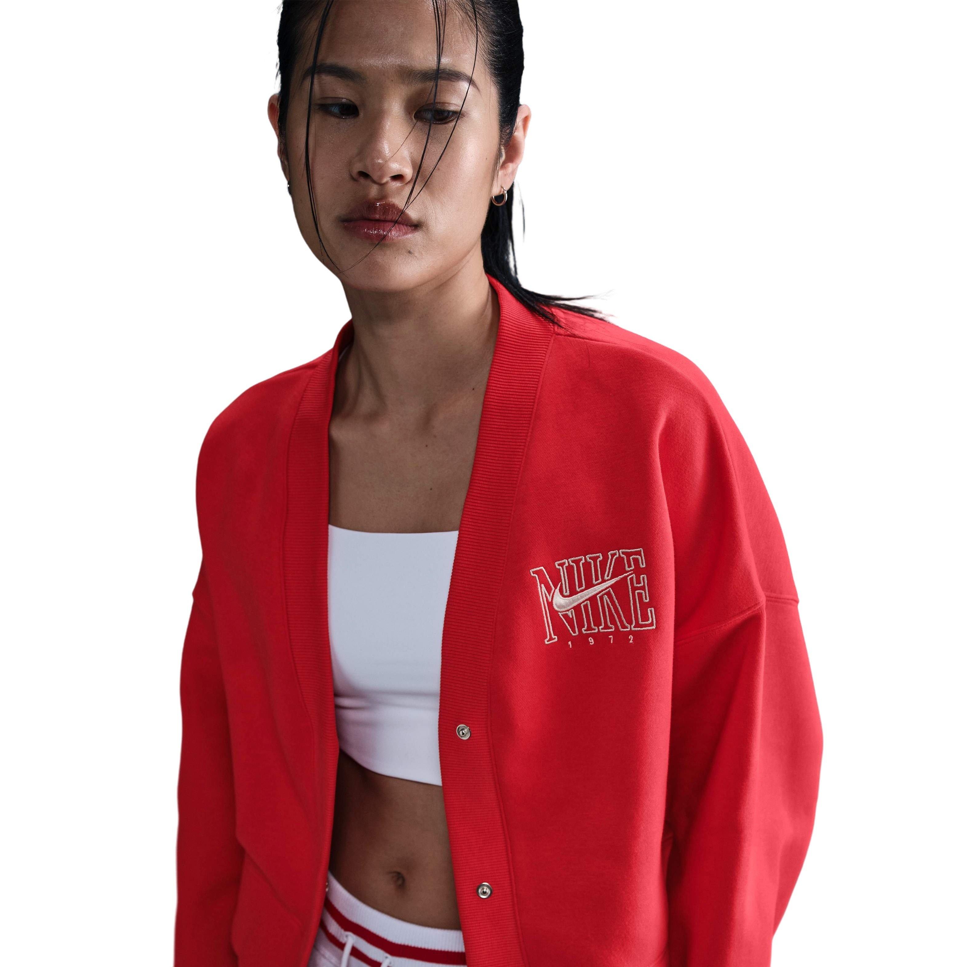Nike Women's Sportswear Phoenix Fleece Over-Oversized Graphic Cardigan-Red - RED Thumbnail View 1