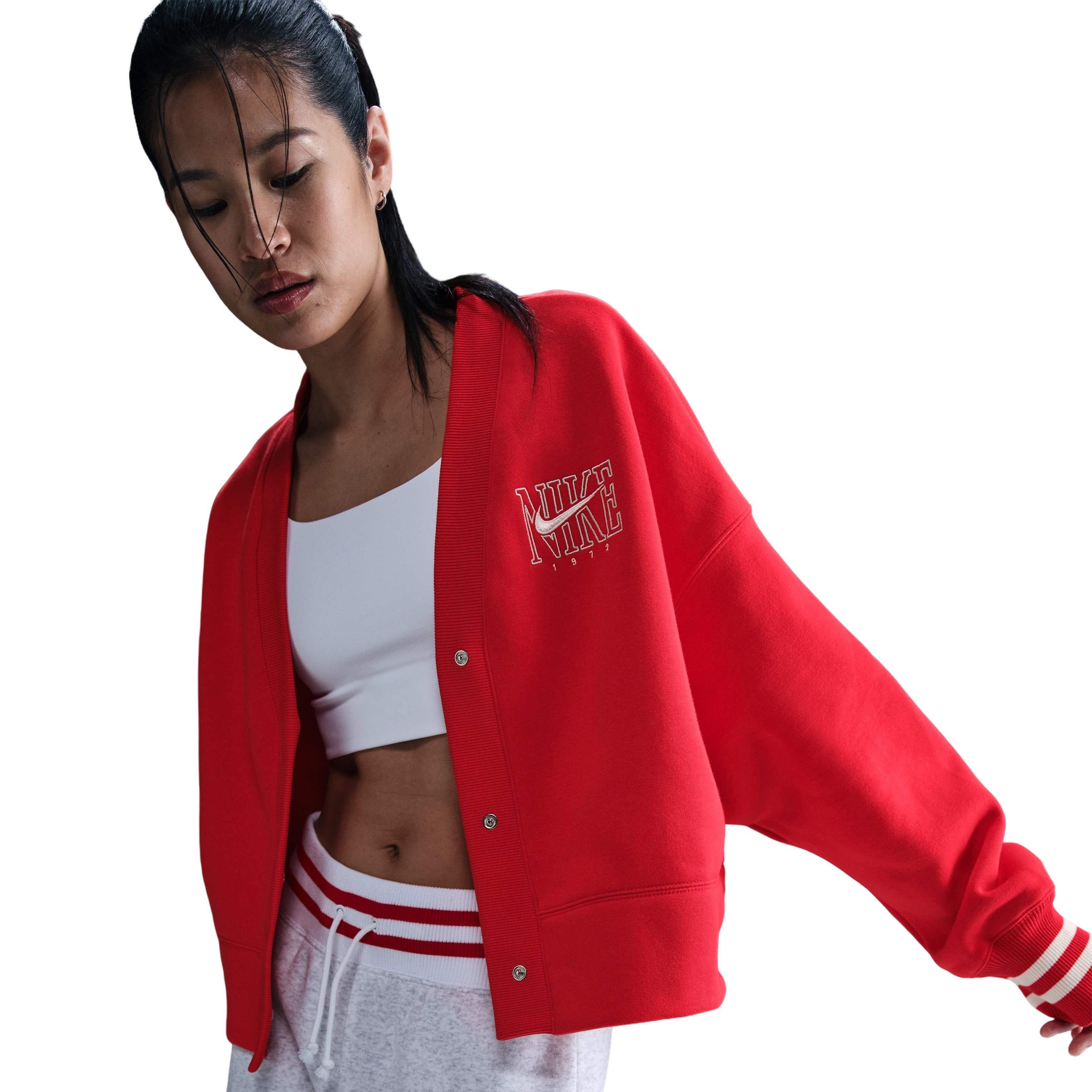 Nike Women's Sportswear Phoenix Fleece Over-Oversized Graphic Cardigan-Red - RED Thumbnail View 3