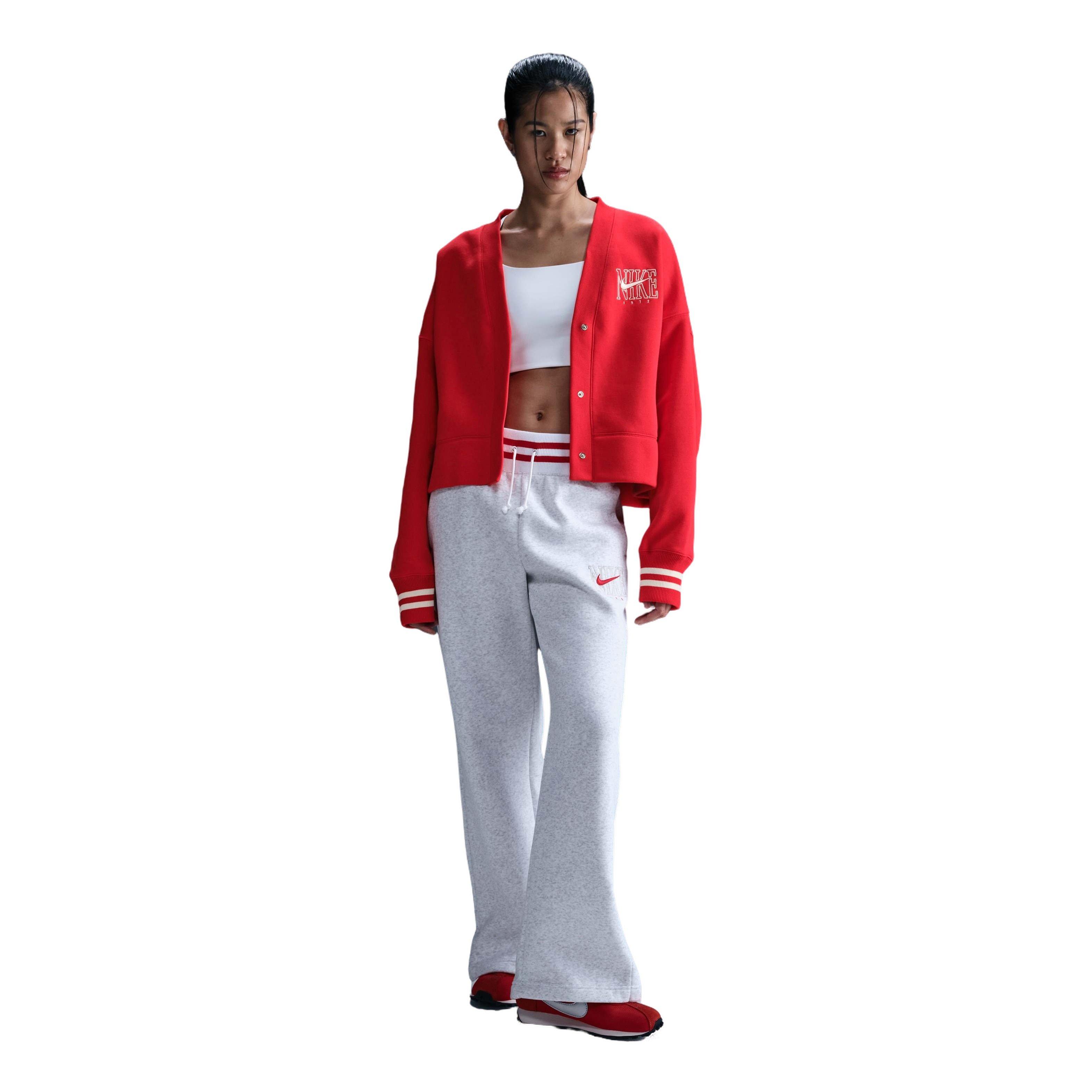 Nike Women's Sportswear Phoenix Fleece Over-Oversized Graphic Cardigan-Red - RED Thumbnail View 4