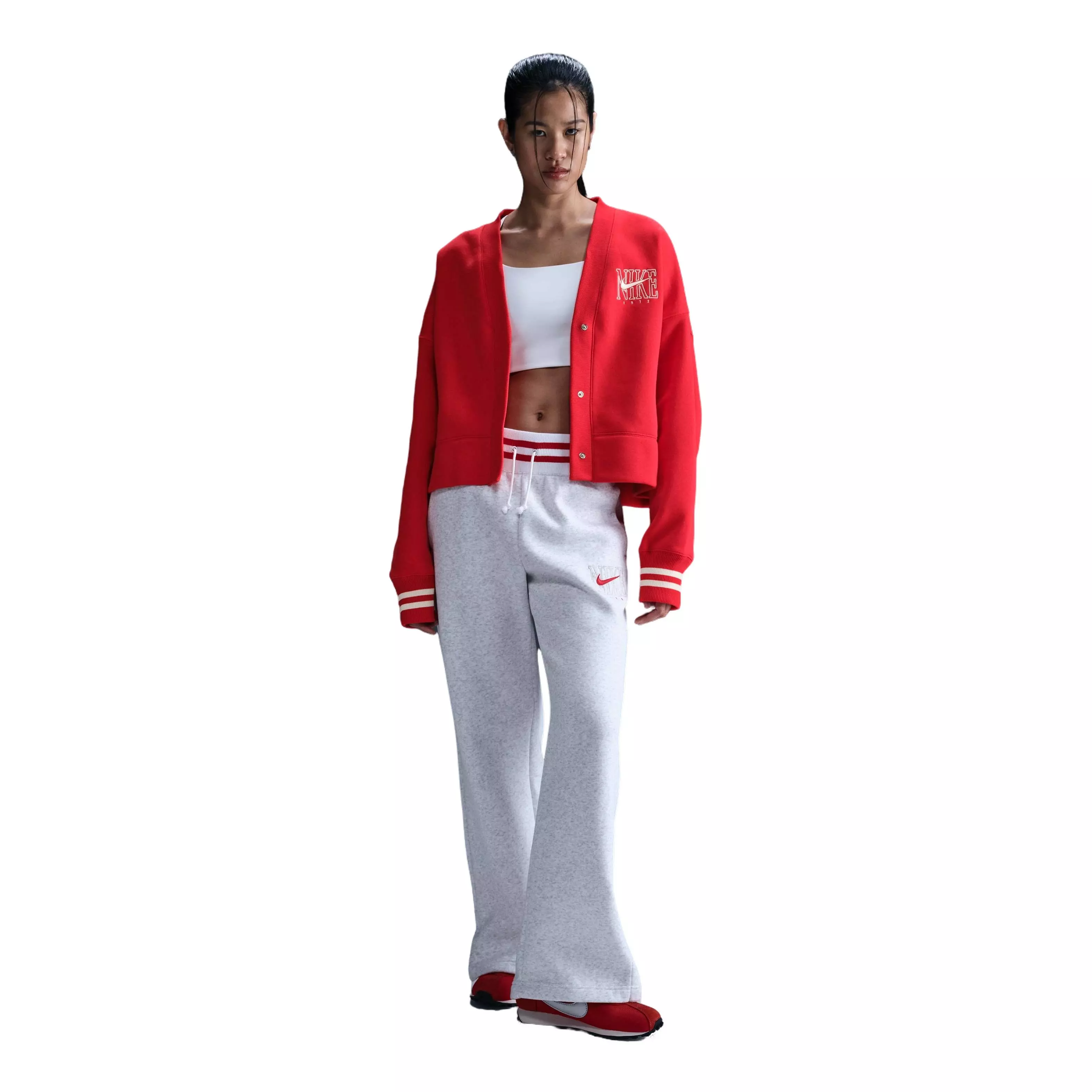 Nike Women's Sportswear Phoenix Fleece Over-Oversized Graphic Cardigan-Red - RED