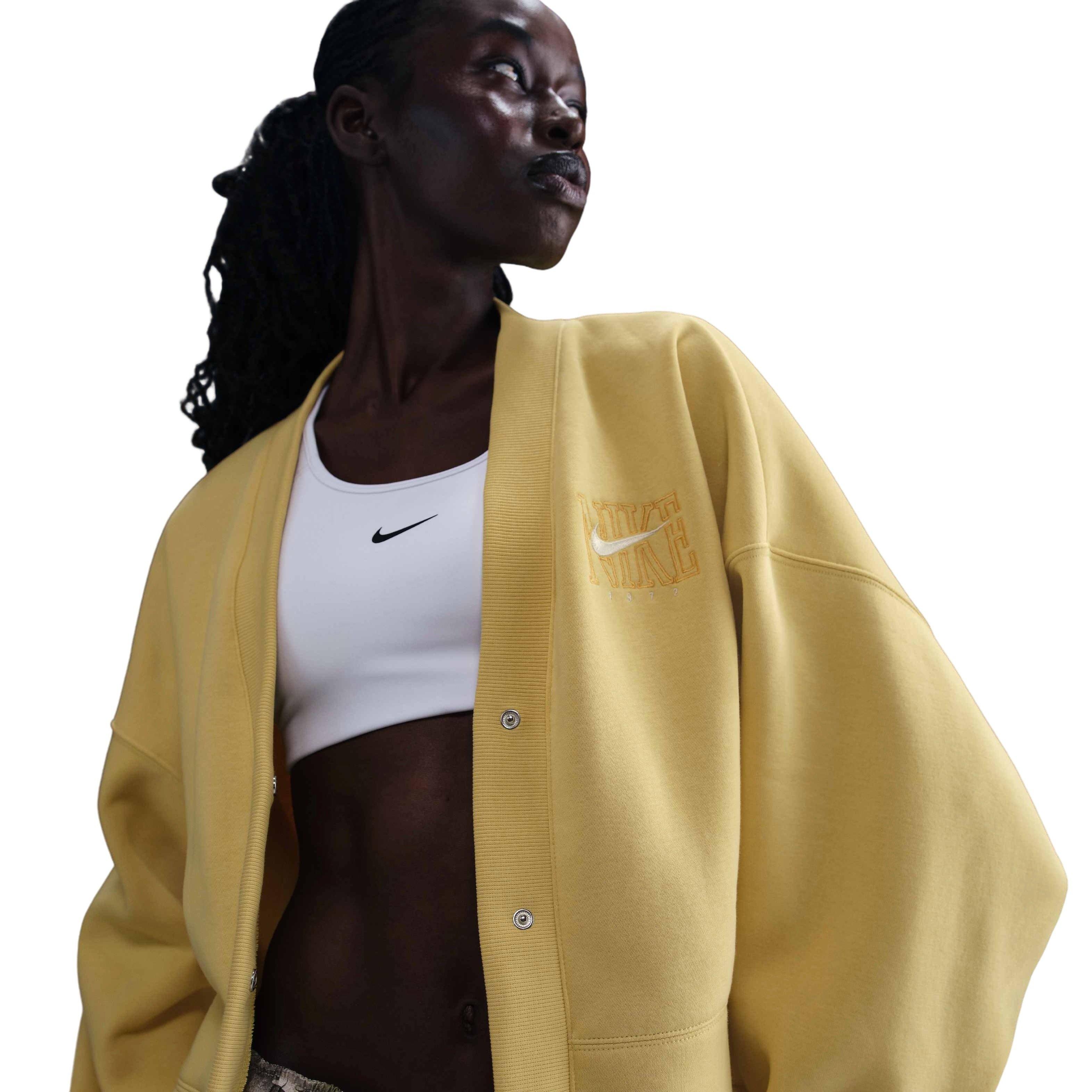 Nike Women's Sportswear Phoenix Fleece Over-Oversized Graphic Cardigan-Yellow - YELLOW Thumbnail View 1