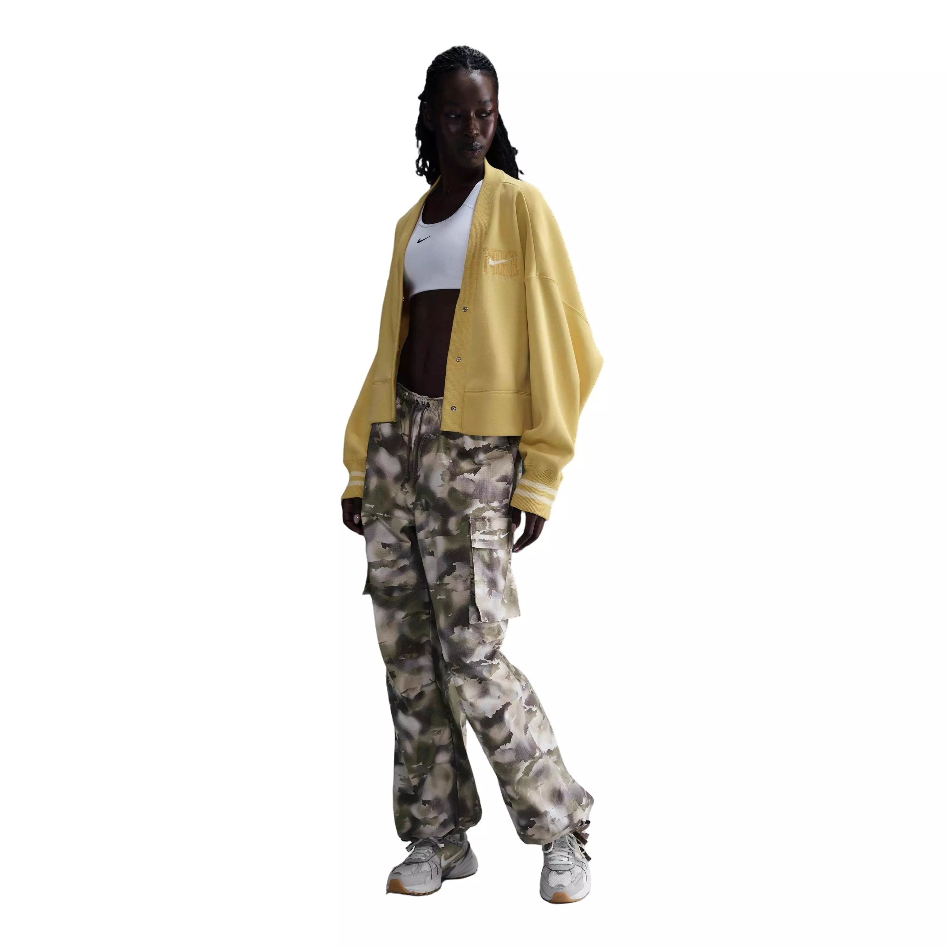 Nike Women's Sportswear Phoenix Fleece Over-Oversized Graphic Cardigan-Yellow - YELLOW