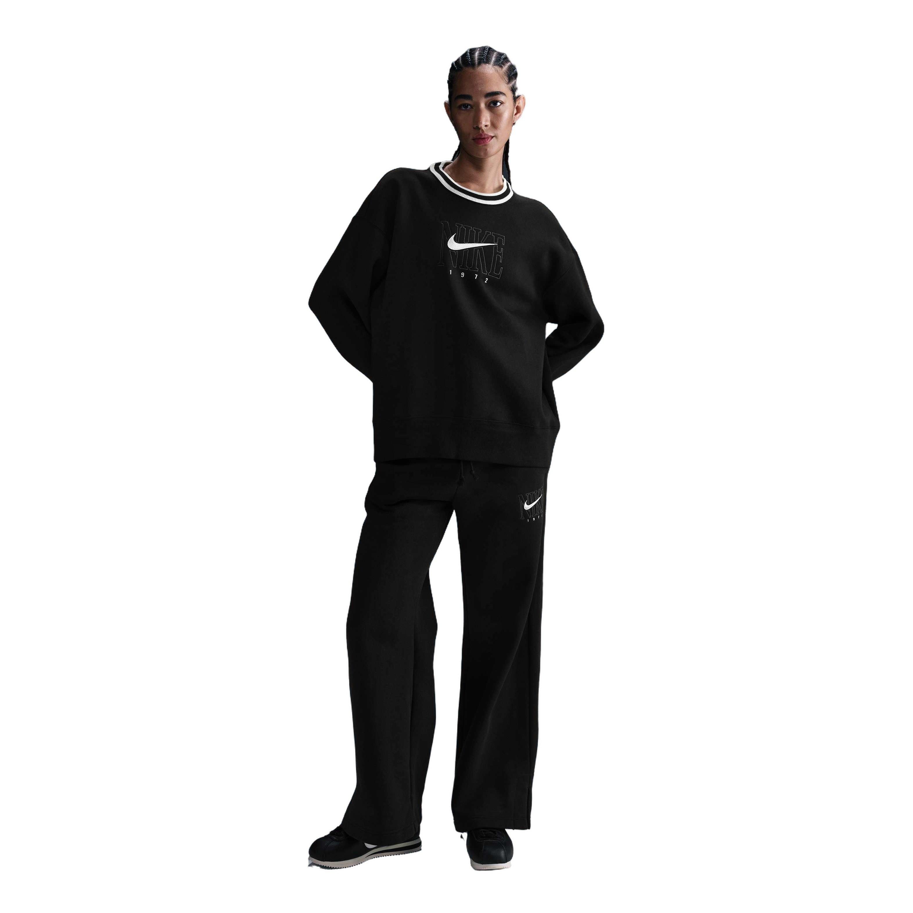 Nike Women's Sportswear Phoenix Fleece Oversized Graphic Crew-Neck Sweatshirt-Black - BLACK Thumbnail View 4