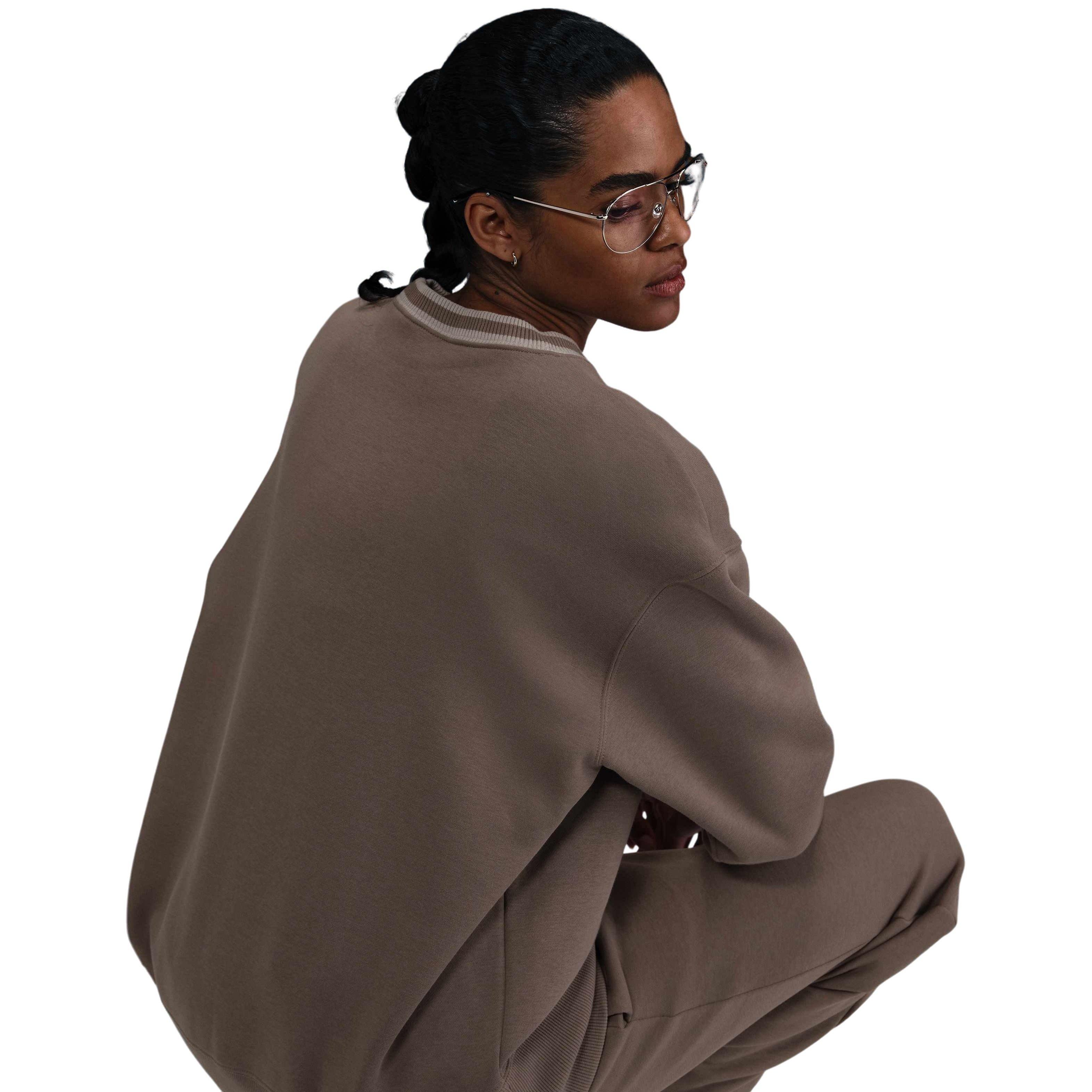 Nike Women's Sportswear Phoenix Fleece Oversized Graphic Crew-Neck Sweatshirt-Brown - BROWN Thumbnail View 2