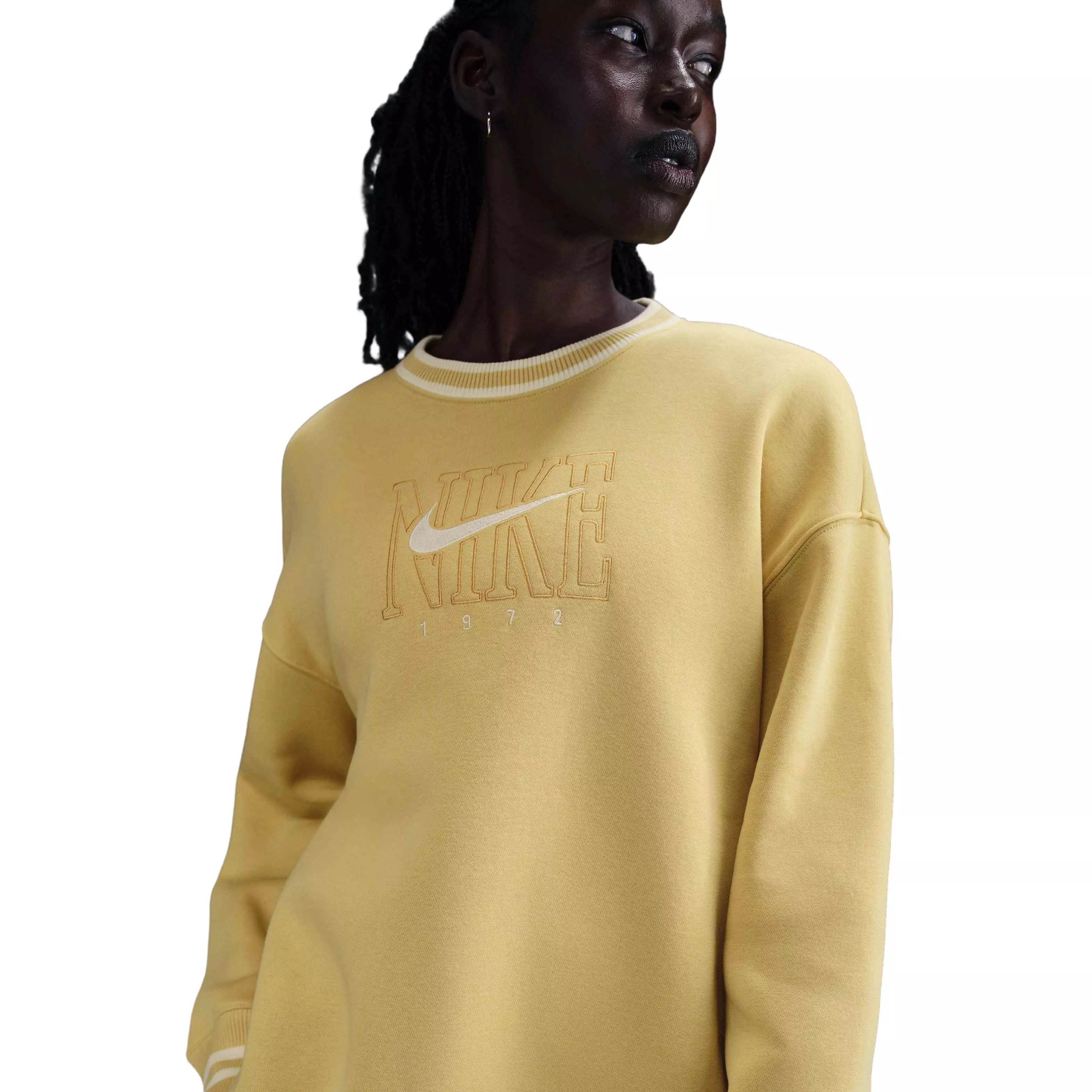 Nike Women's Sportswear Phoenix Fleece Oversized Graphic Crew-Neck Sweatshirt-Yellow - YELLOW
