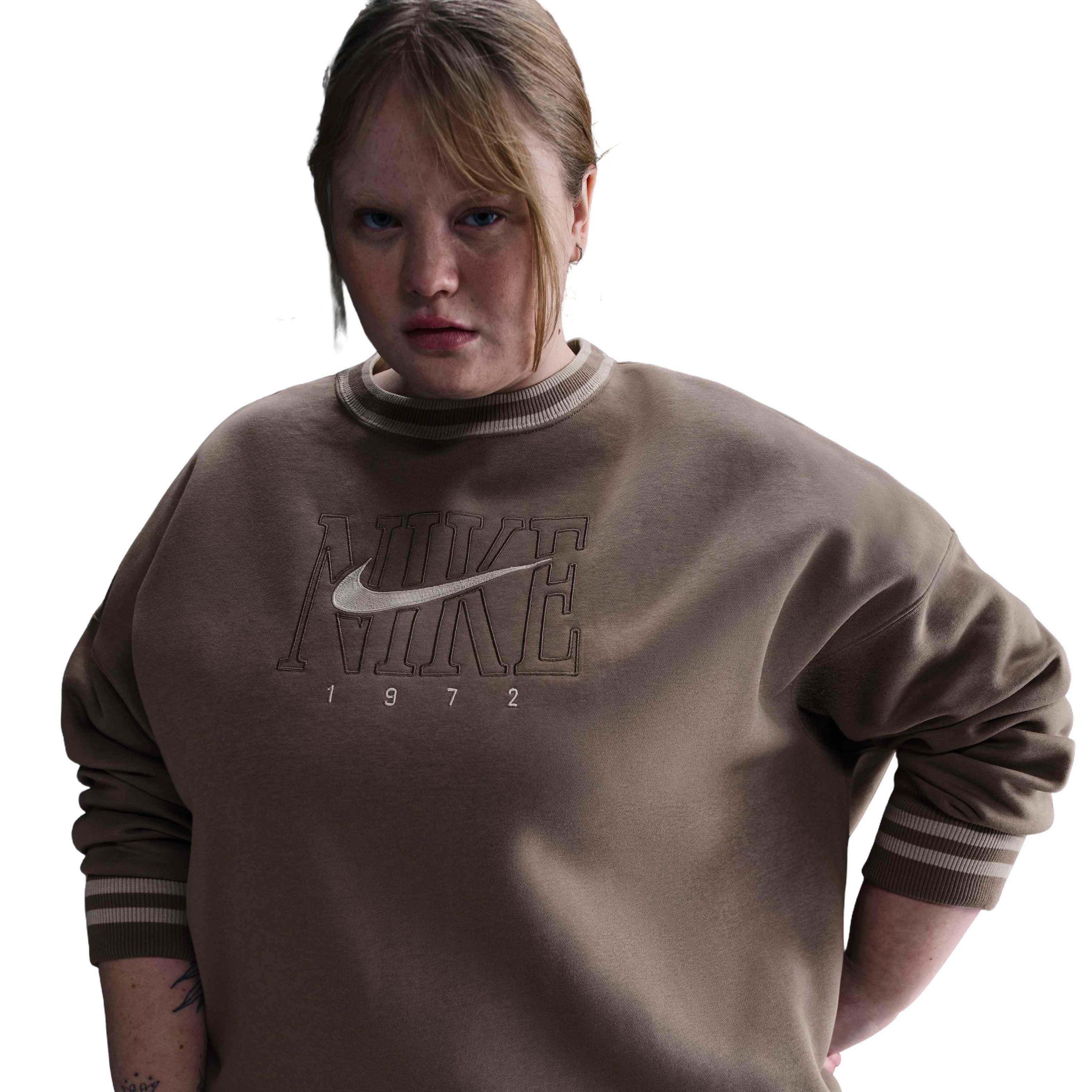 Nike Women's Sportswear Phoenix Fleece Graphic Crew-Neck Sweatshirt -Brown - BROWN Thumbnail View 1