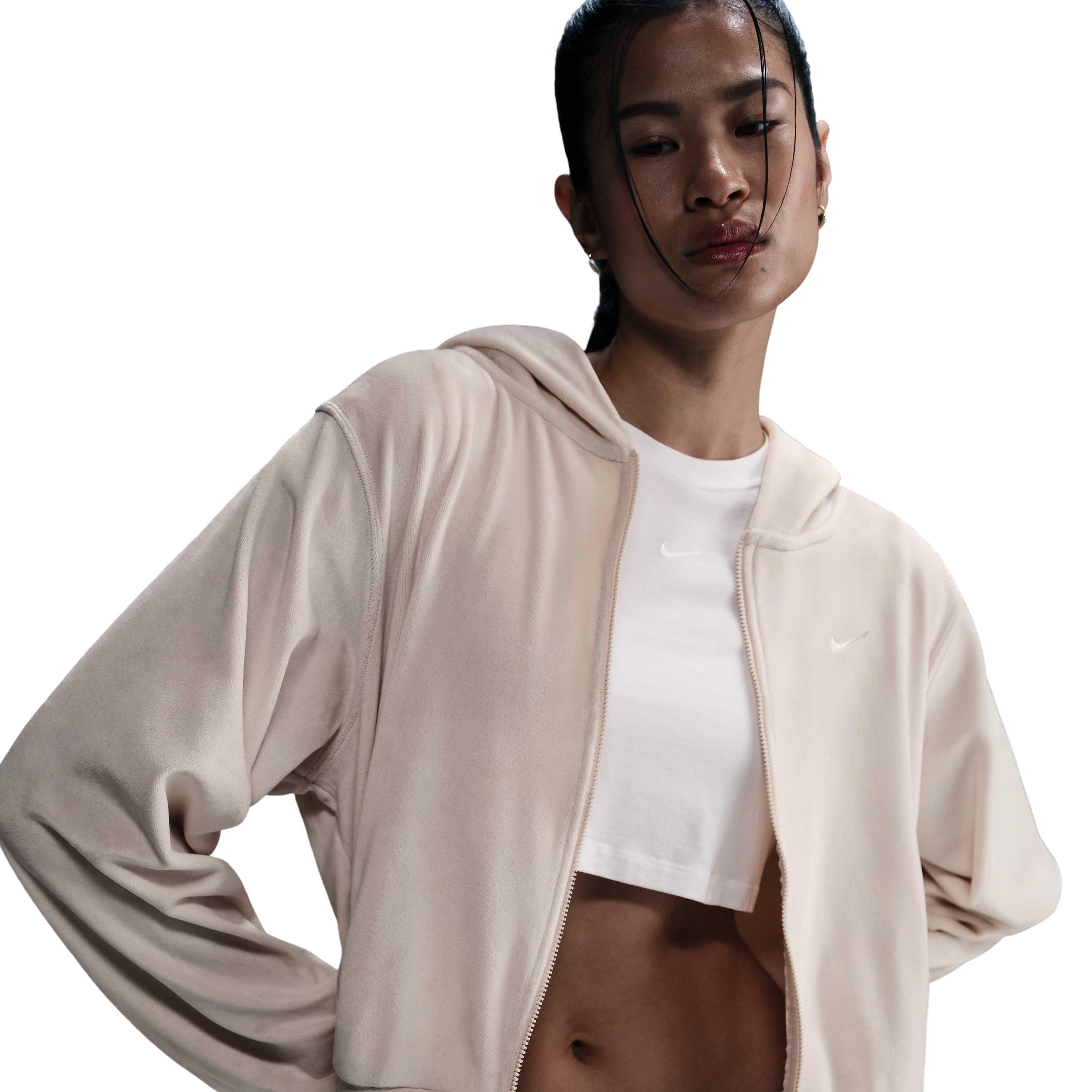 Nike Women's Sportswear Chill Knit Loose Velour Full-Zip Jacket-Brown - BROWN Thumbnail View 1