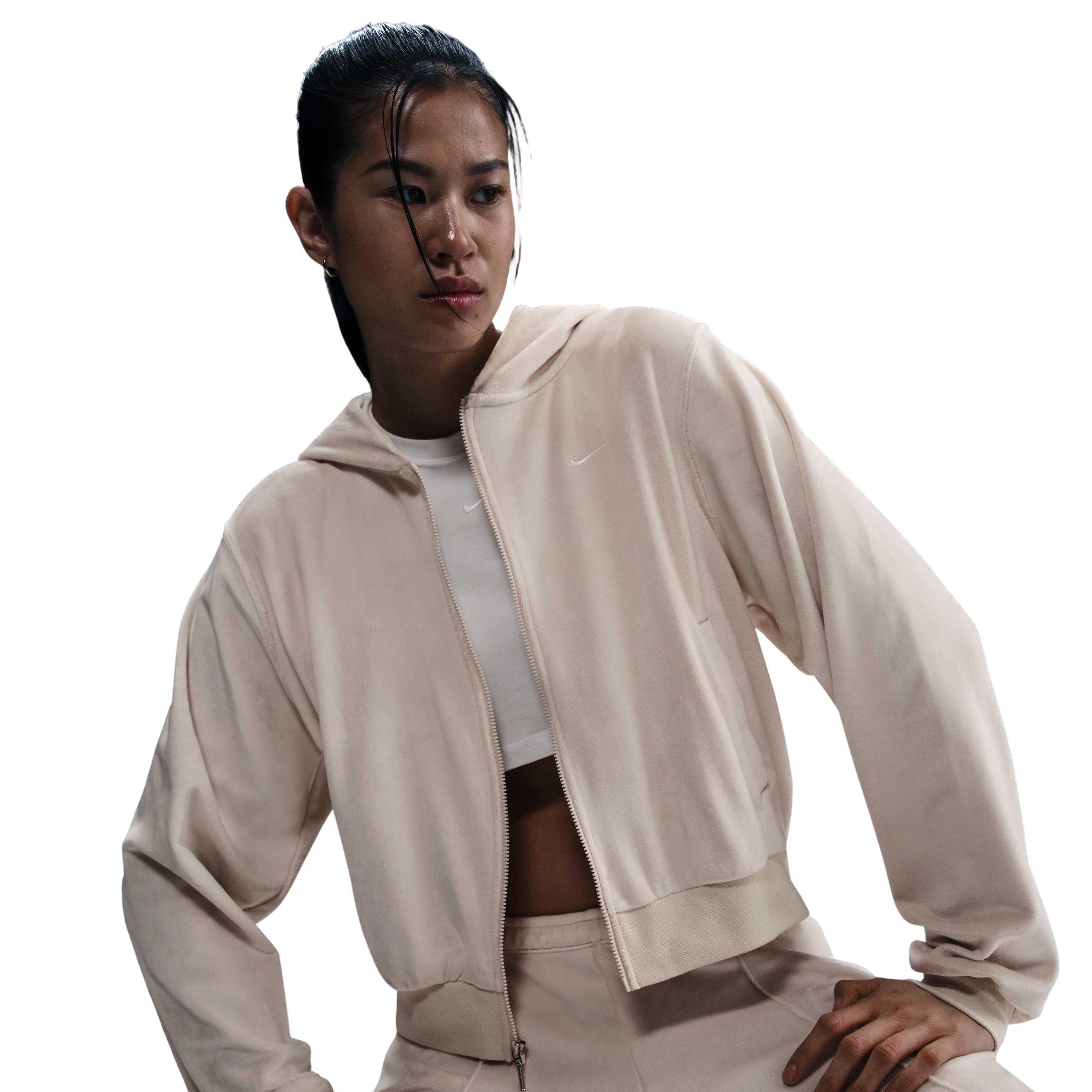 Nike Women's Sportswear Chill Knit Loose Velour Full-Zip Jacket-Brown - BROWN Thumbnail View 3