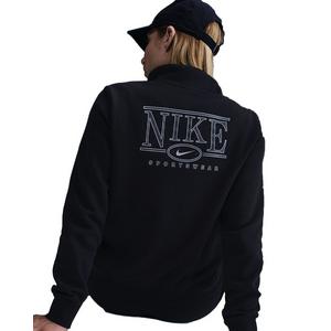 Nike Women's Sportswear Club Fleece Mock-Neck 1/2 Zip Graphic Top - Black