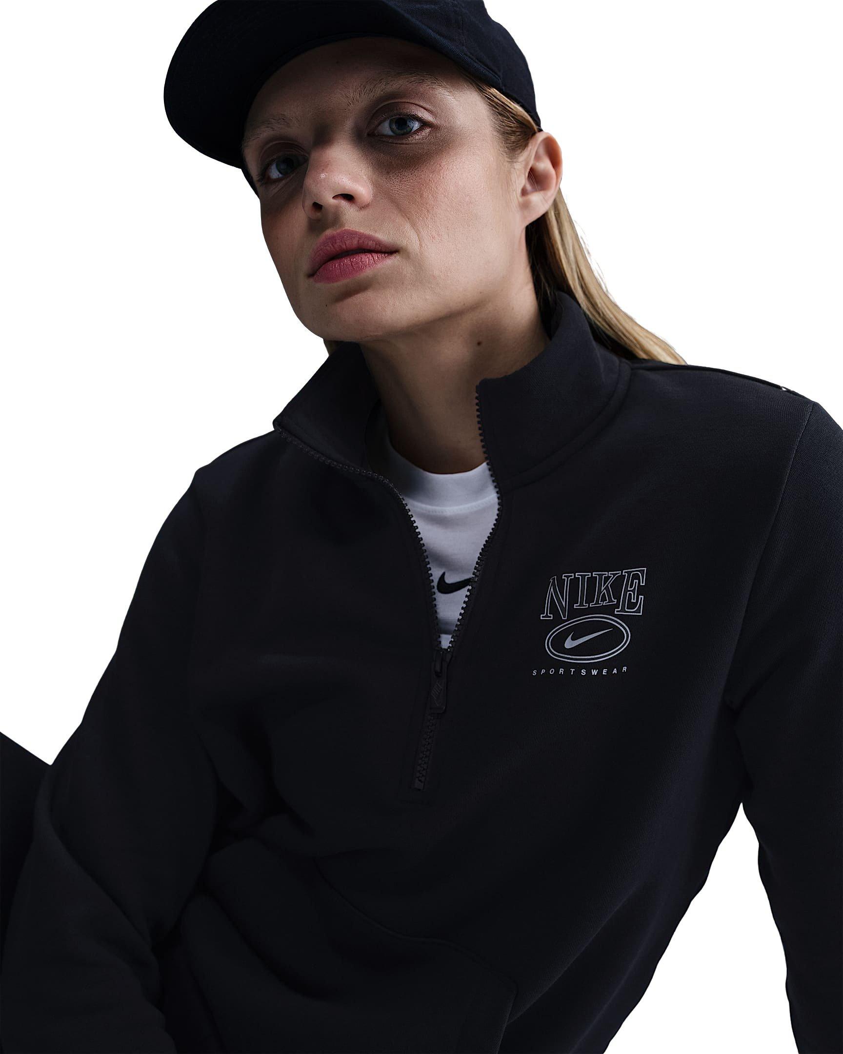 Nike Sportswear Club Fleece Mock-Neck 1/2 Zip Women's Black Graphic Top