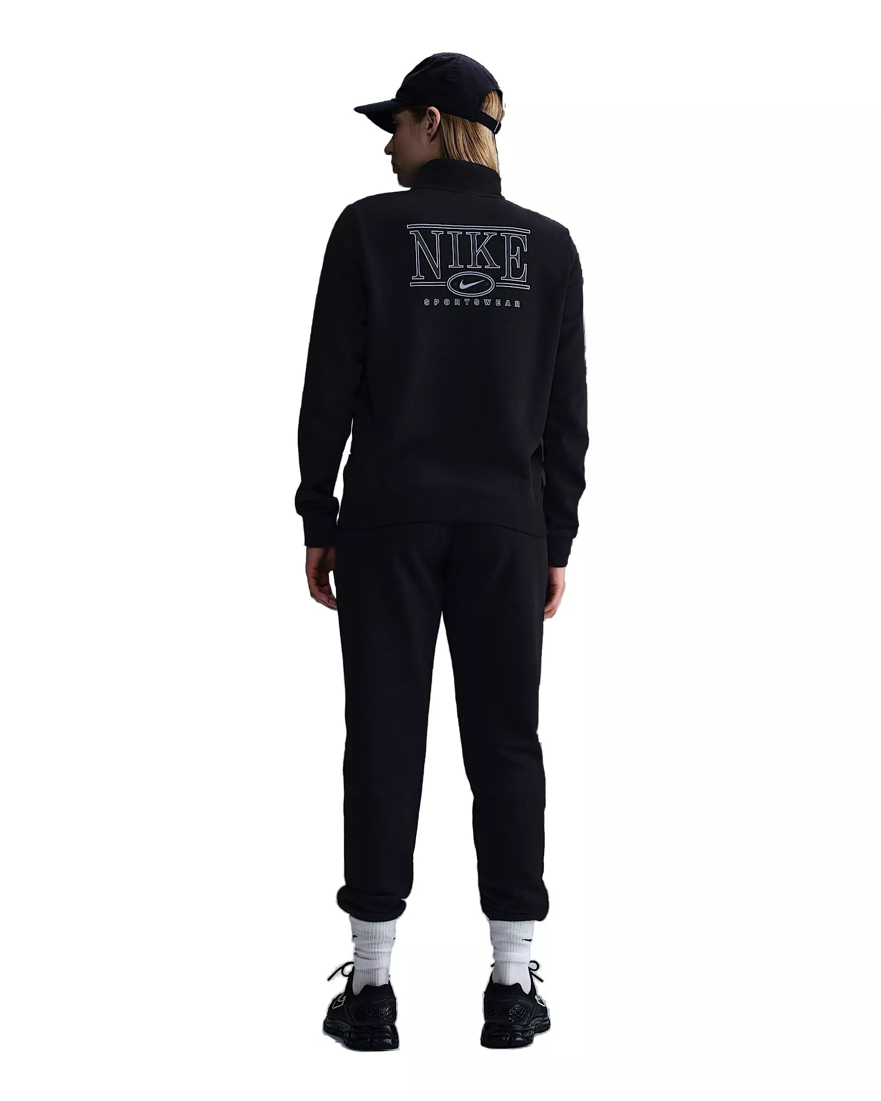 Nike Women's Sportswear Club Fleece Mock-Neck 1/2 Zip Graphic Top - Black - BLACK