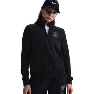 Nike Women's Sportswear Club Fleece Mock-Neck 1/2 Zip Graphic Top - Black