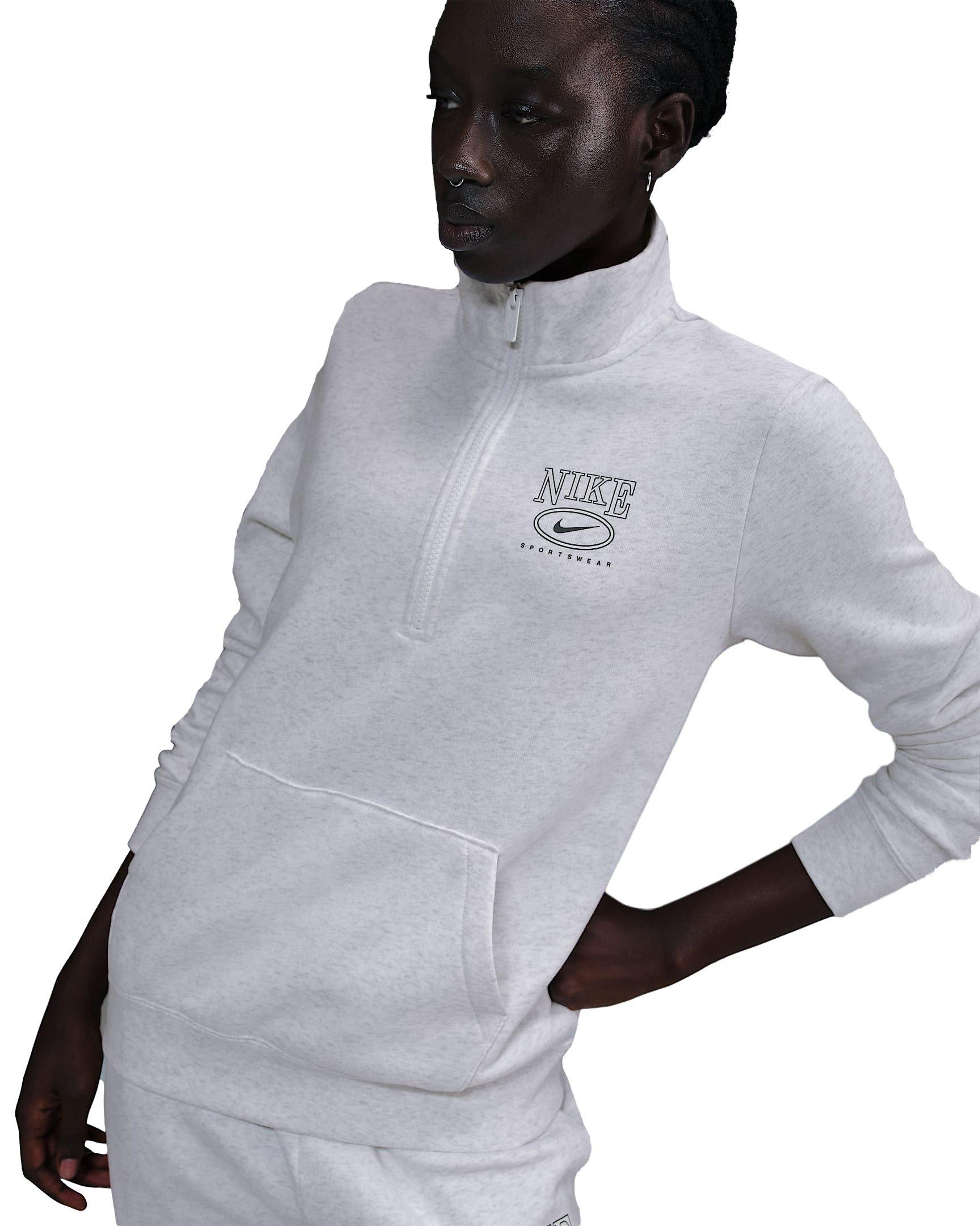 Nike Women's Sportswear Club Fleece Mock-Neck 1/2 Zip Graphic Top - White - WHITE Thumbnail View 1
