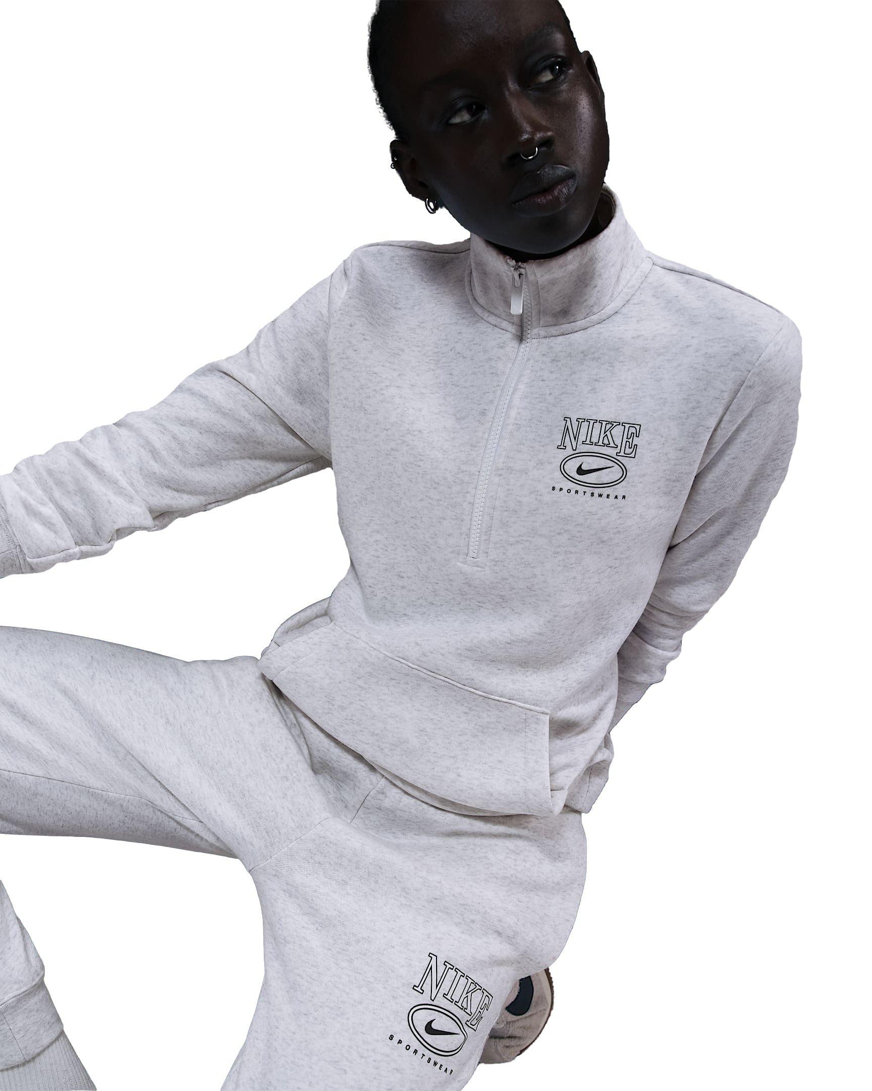 Nike Women's Sportswear Club Fleece Mock-Neck 1/2 Zip Graphic Top - White - WHITE Thumbnail View 3