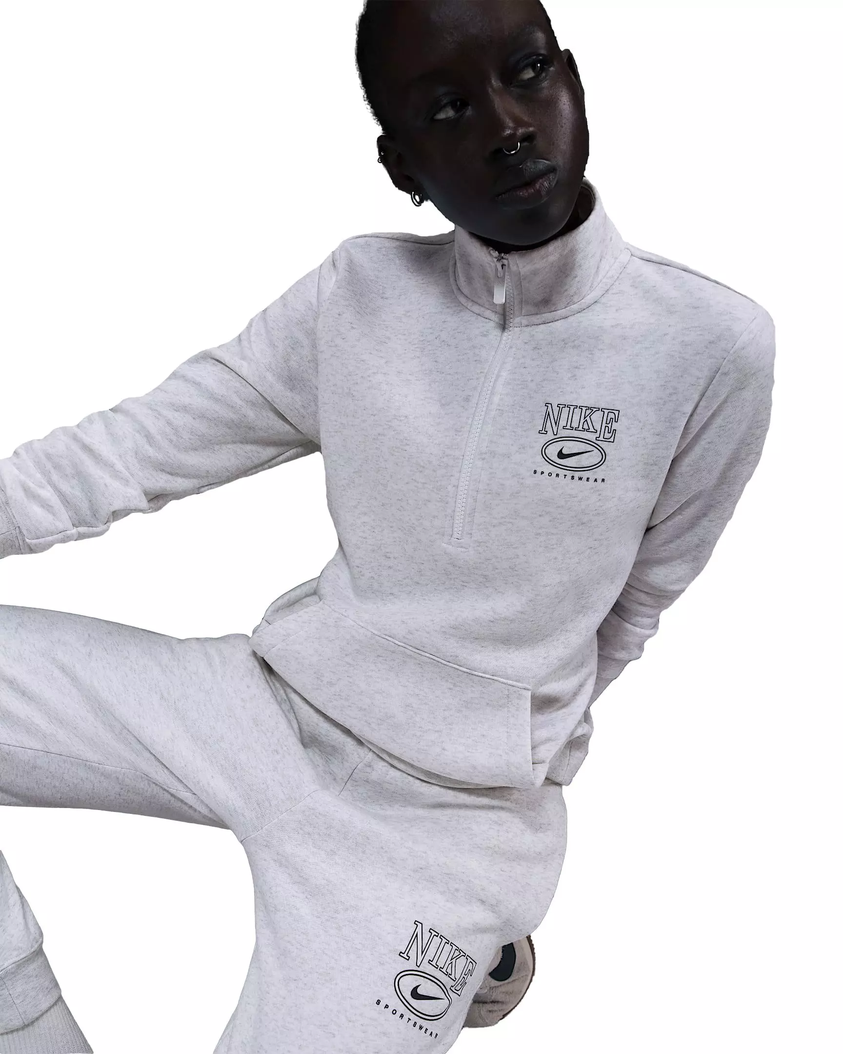 Nike Women's Sportswear Club Fleece Mock-Neck 1/2 Zip Graphic Top - White - WHITE