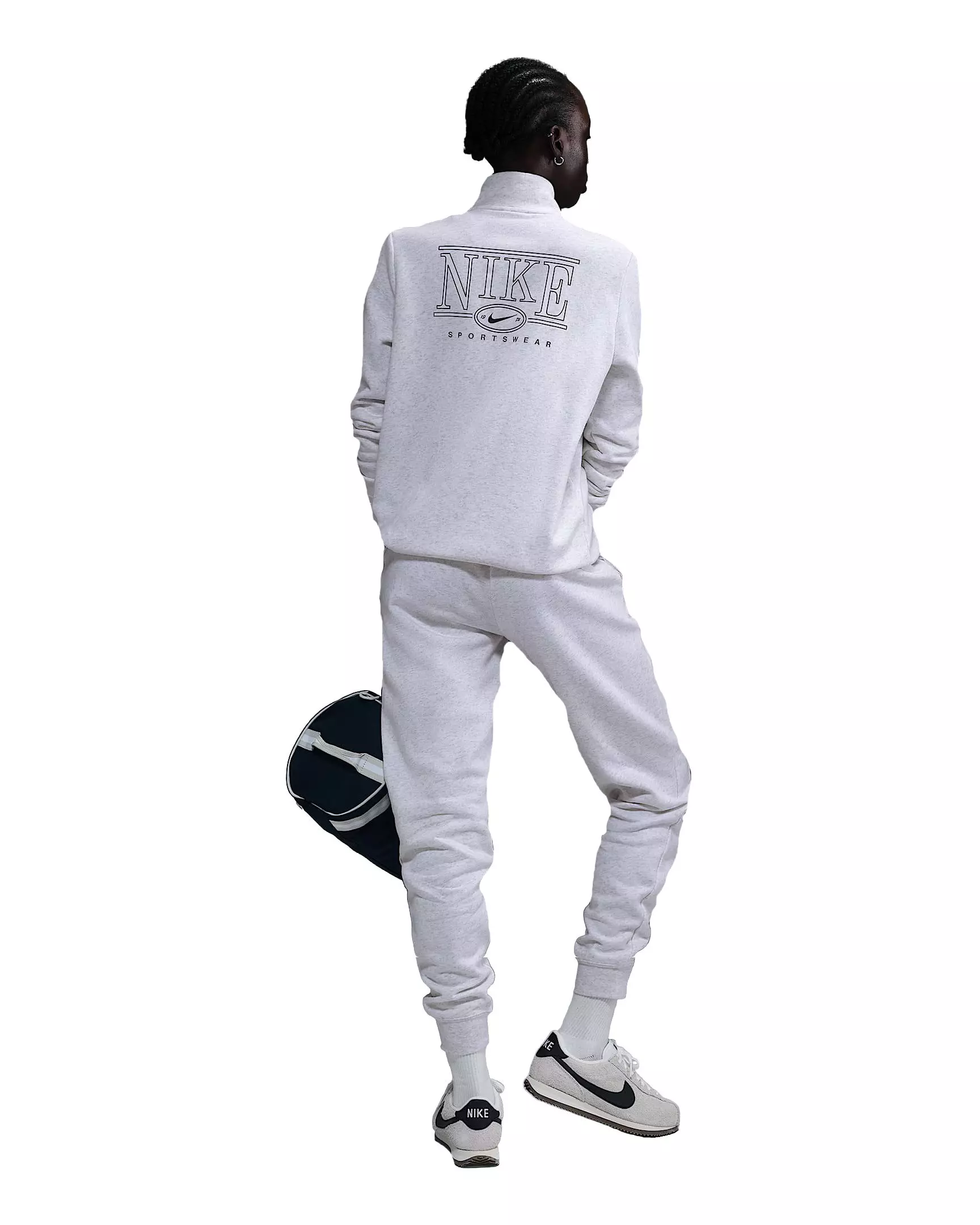 Nike Women's Sportswear Club Fleece Mock-Neck 1/2 Zip Graphic Top - White - WHITE