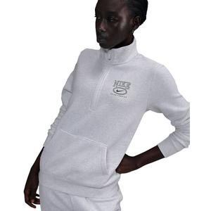 Nike Women's Sportswear Club Fleece Mock-Neck 1/2 Zip Graphic Top - White