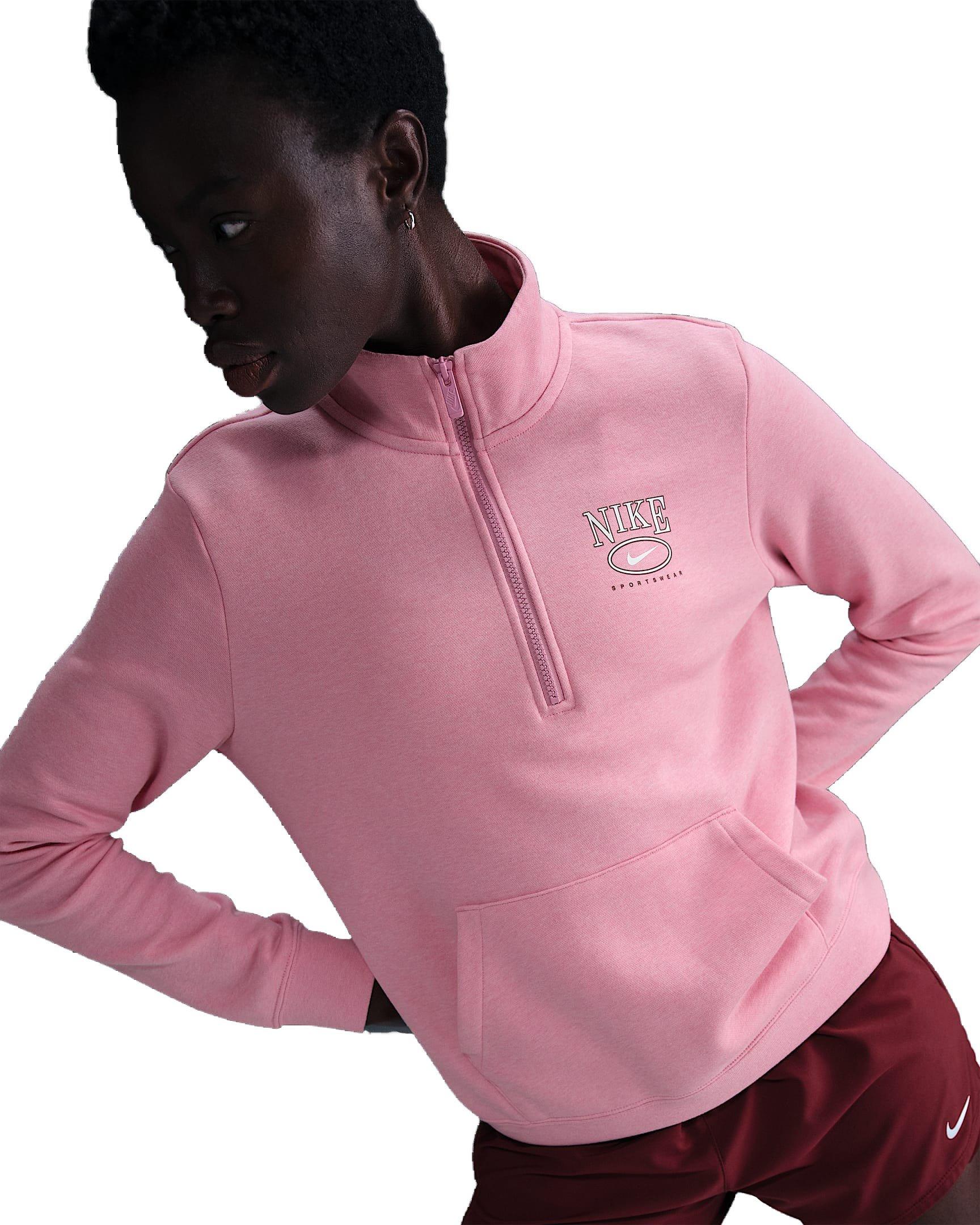 Nike Women's Sportswear Club Fleece Mock-Neck 1/2 Zip Graphic Top - Pink - PINK Thumbnail View 1