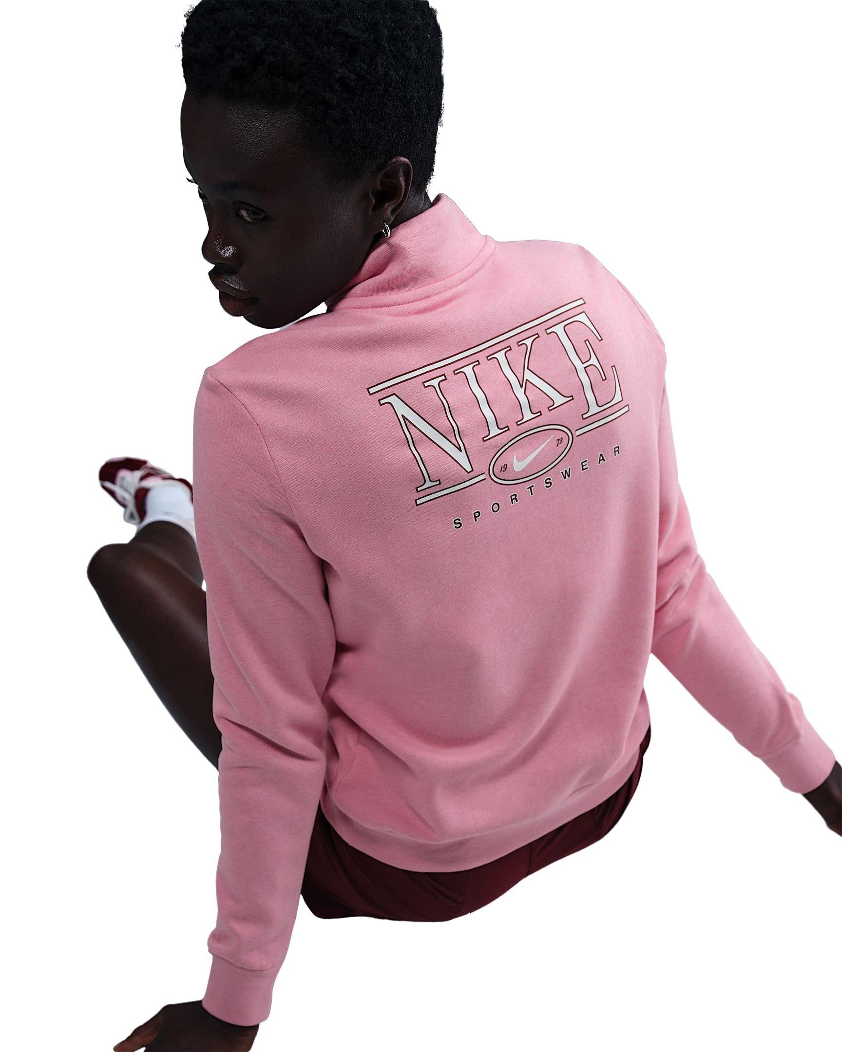 Nike Women's Sportswear Club Fleece Mock-Neck 1/2 Zip Graphic Top - Pink - PINK Thumbnail View 2