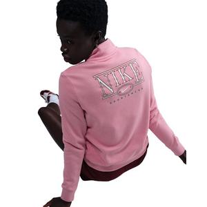Nike Women's Sportswear Club Fleece Mock-Neck 1/2 Zip Graphic Top - Pink