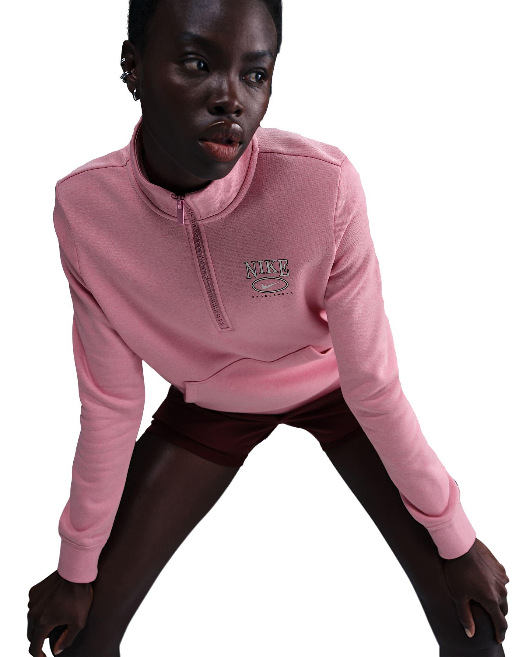 Nike Women's Sportswear Club Fleece Mock-Neck 1/2 Zip Graphic Top - Pink - PINK Thumbnail View 3