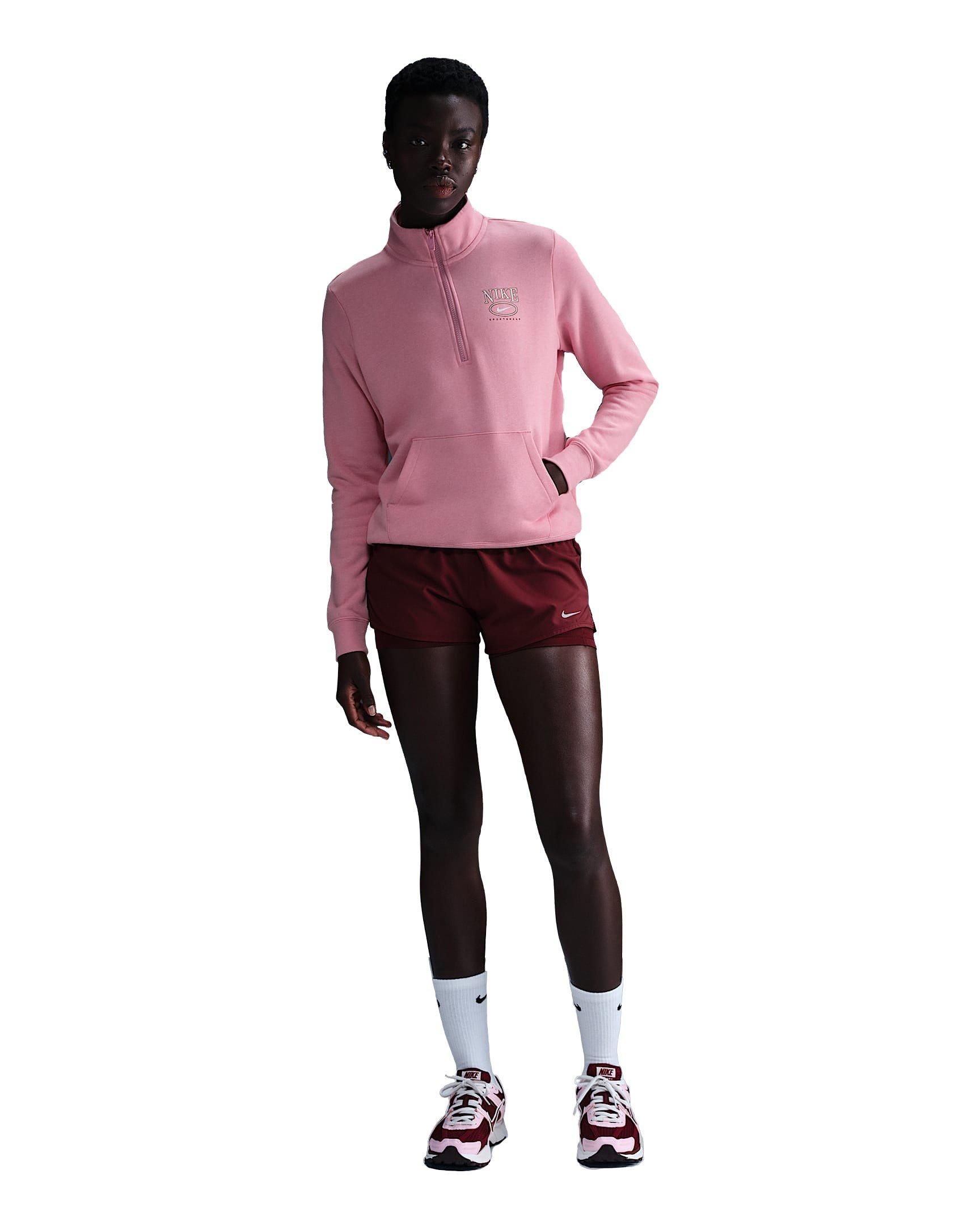 Nike Women's Sportswear Club Fleece Mock-Neck 1/2 Zip Graphic Top - Pink - PINK Thumbnail View 4