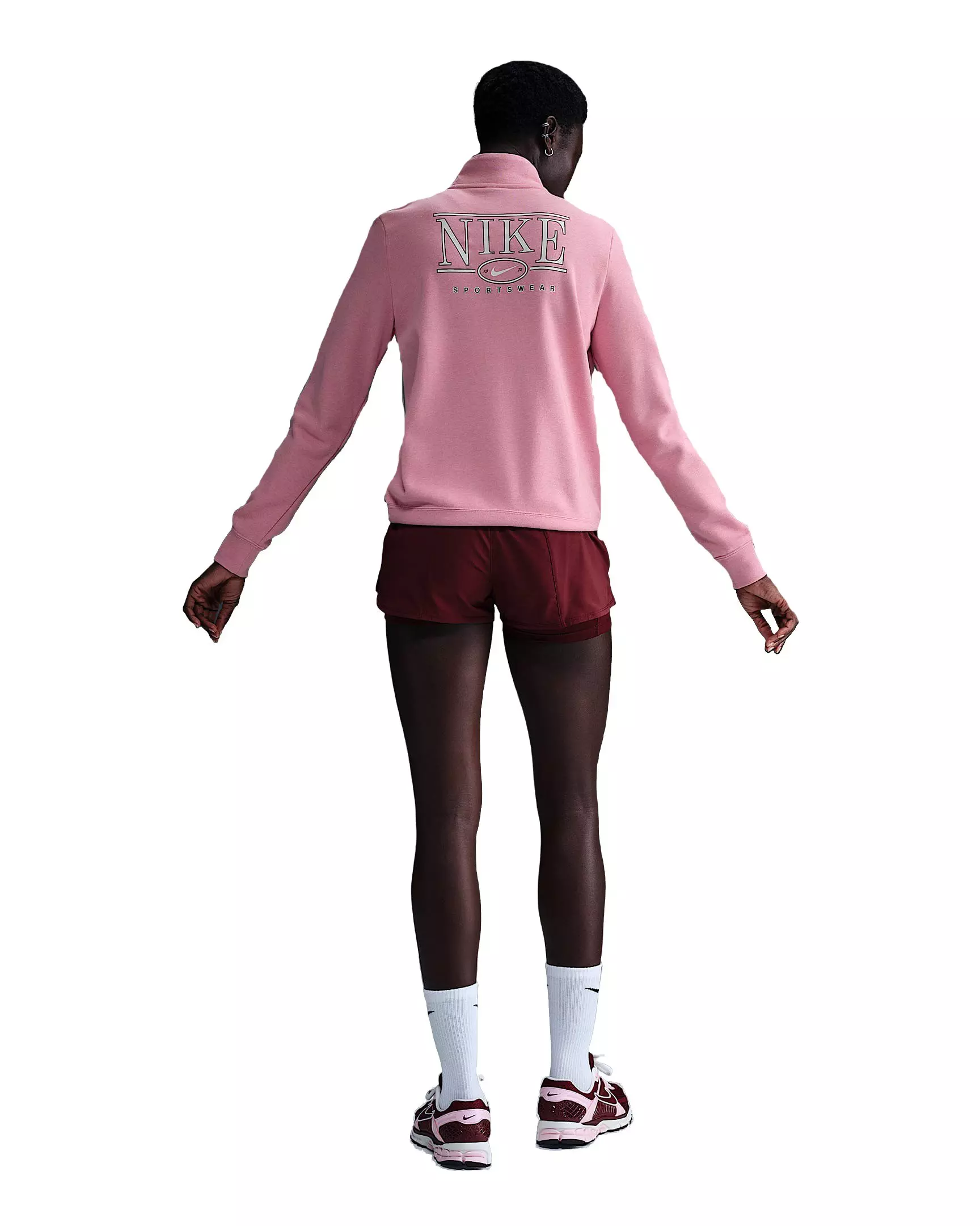 Nike Women's Sportswear Club Fleece Mock-Neck 1/2 Zip Graphic Top - Pink - PINK